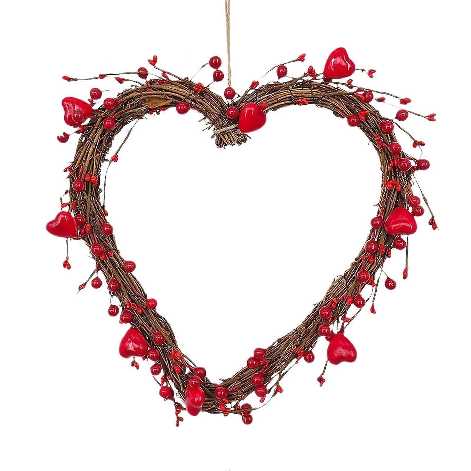 Valentine's Day Garland, HeartShaped with Red Berries, Rattan for Decoration