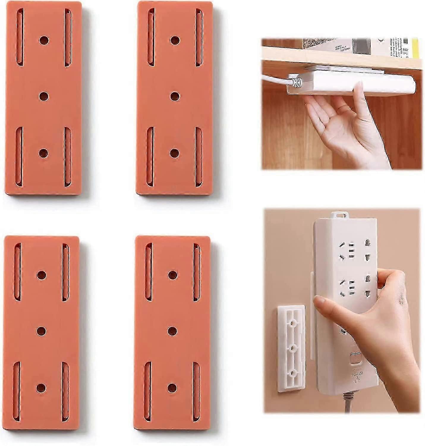 4pcs Self Adhesive Power Strip Holder, Plug-in Socket Fixer Bracket Stand, Power Strip Fixator, Punch Free Socket Holder