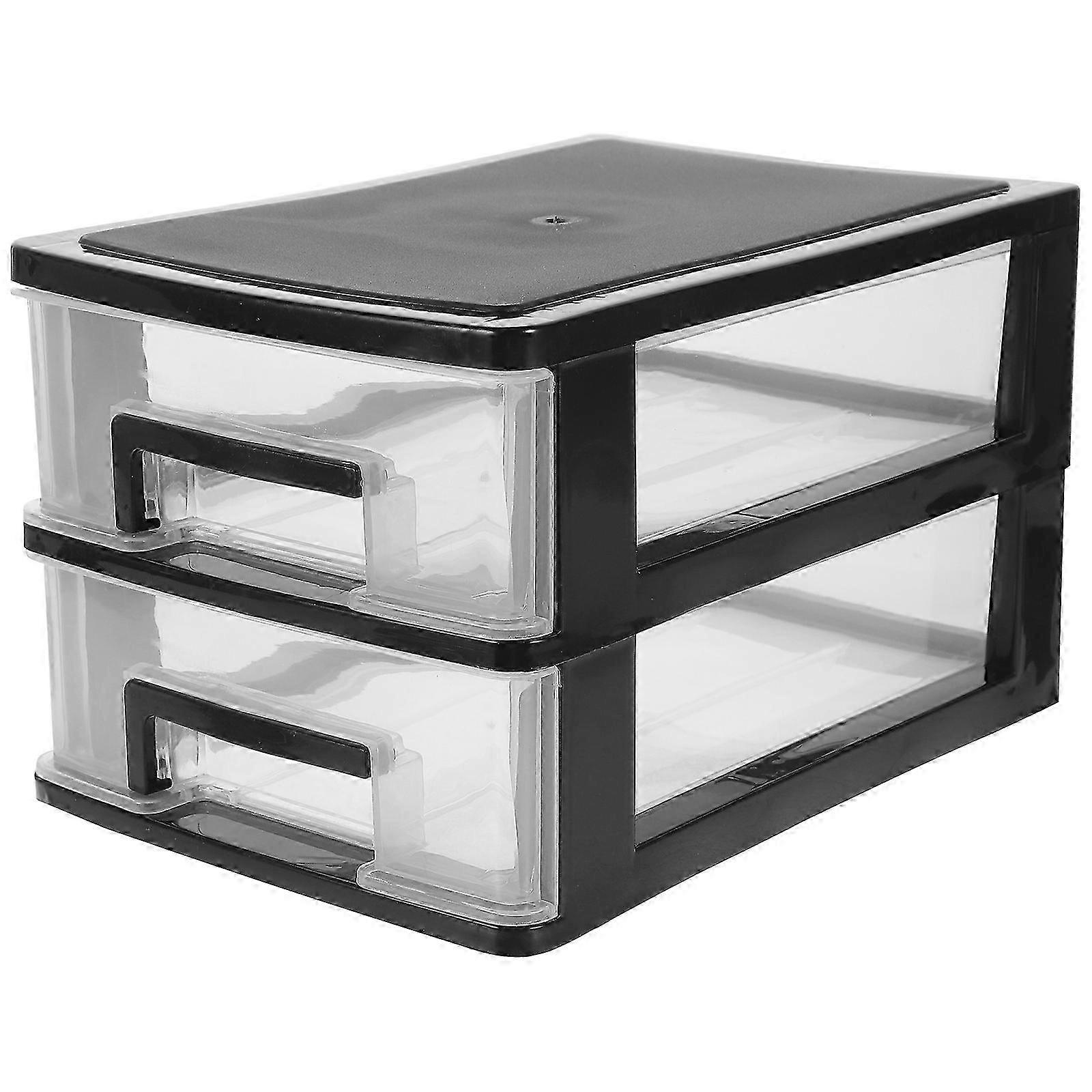 2-Layer Clear Plastic Desktop Drawer Storage Box for Cosmetics & Sundries (Black)