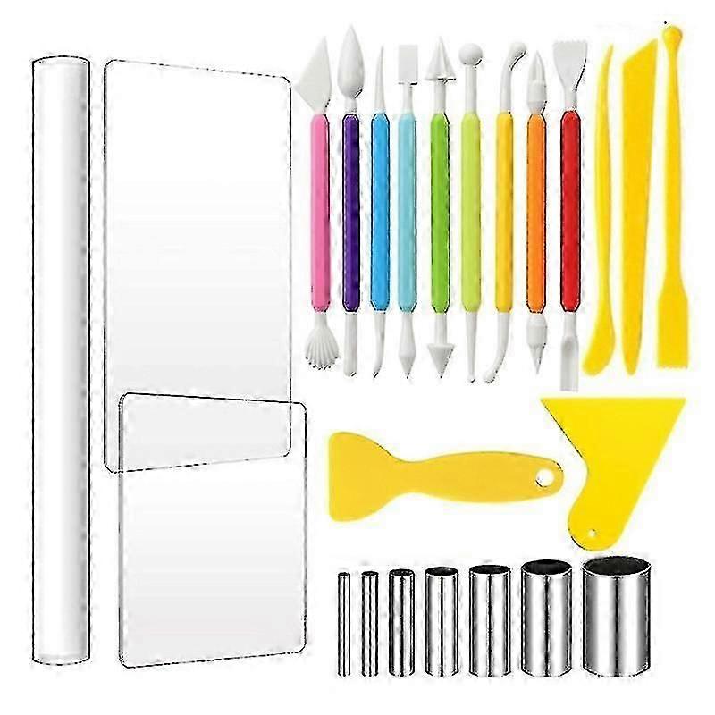 24pcs Modeling Clay Sculpting Tools Kits Carving Knife Mud Cutter Mould Acrylic Clay Roller Sheet For Sculpture Pottery Diy Craft