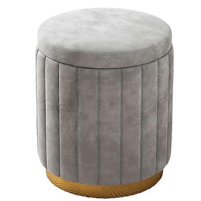 Round velvet storage ottoman, upholstered soft footrest stool with golden base, vanity stool with large capacity (Color: Gray) powerfully