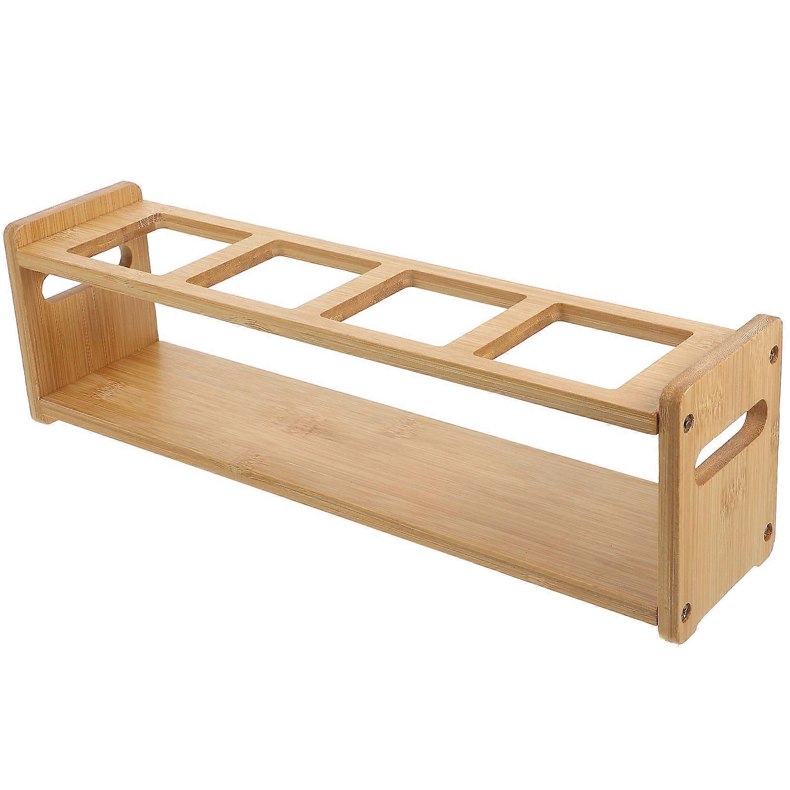 Wooden Condiment Rack with Compartments for Spice Bottles – Lightweight Kitchen Organizer with Side Handles for Easy Transport and Space Saving