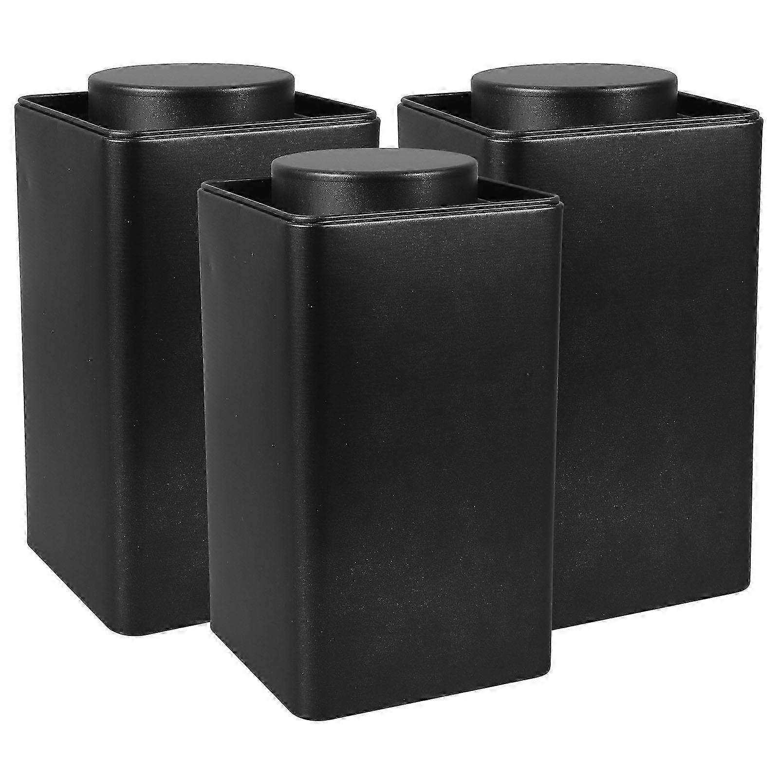 3個メタルティーキャニスターセット - ルーズリーフティー収納オーガナイザー 16.1x9.6x9.6cm ブラック