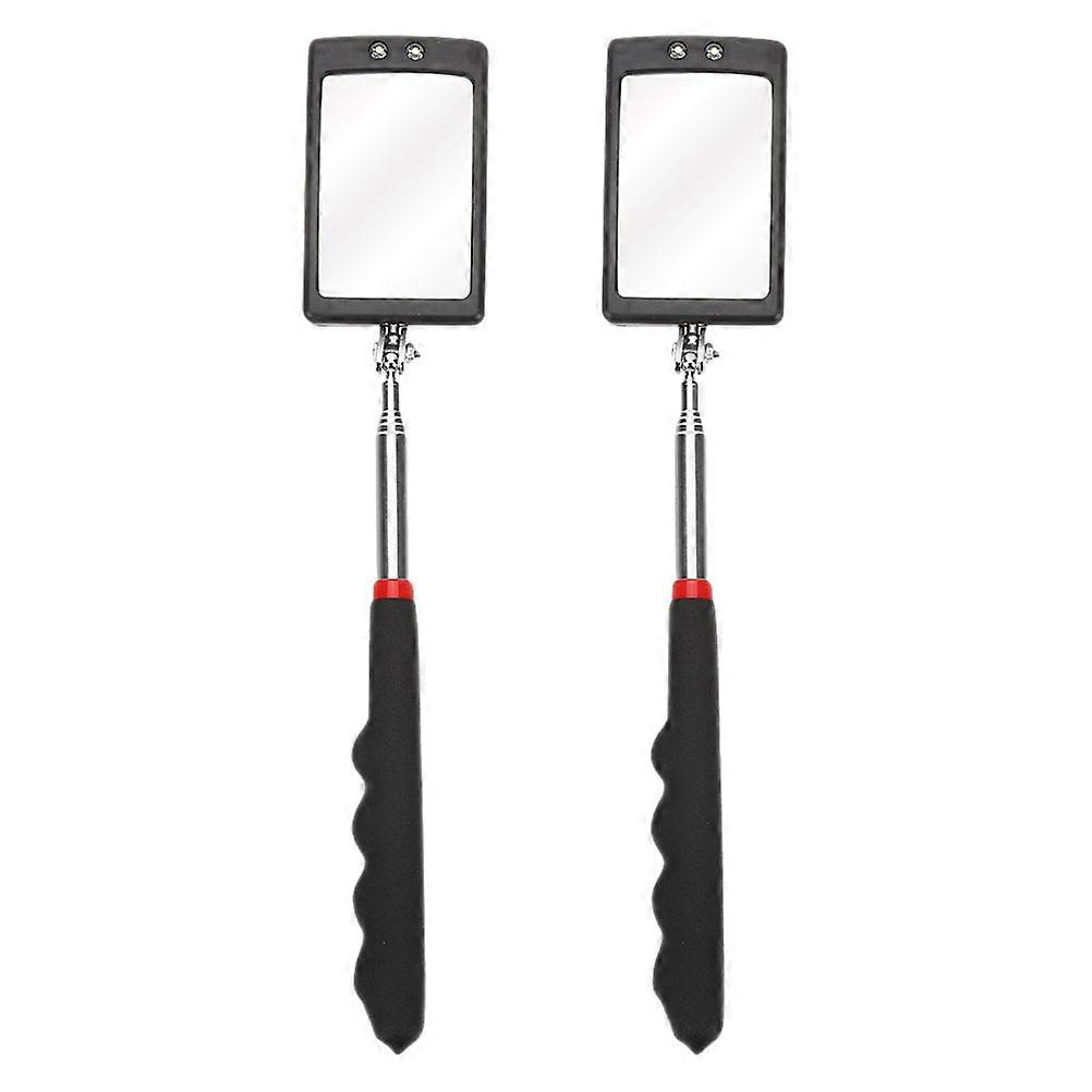 2pcs Reflector Mirror Inspection Tool for Small Parts Extendable LED Mirror for Mechanics, Black Stainless Steel