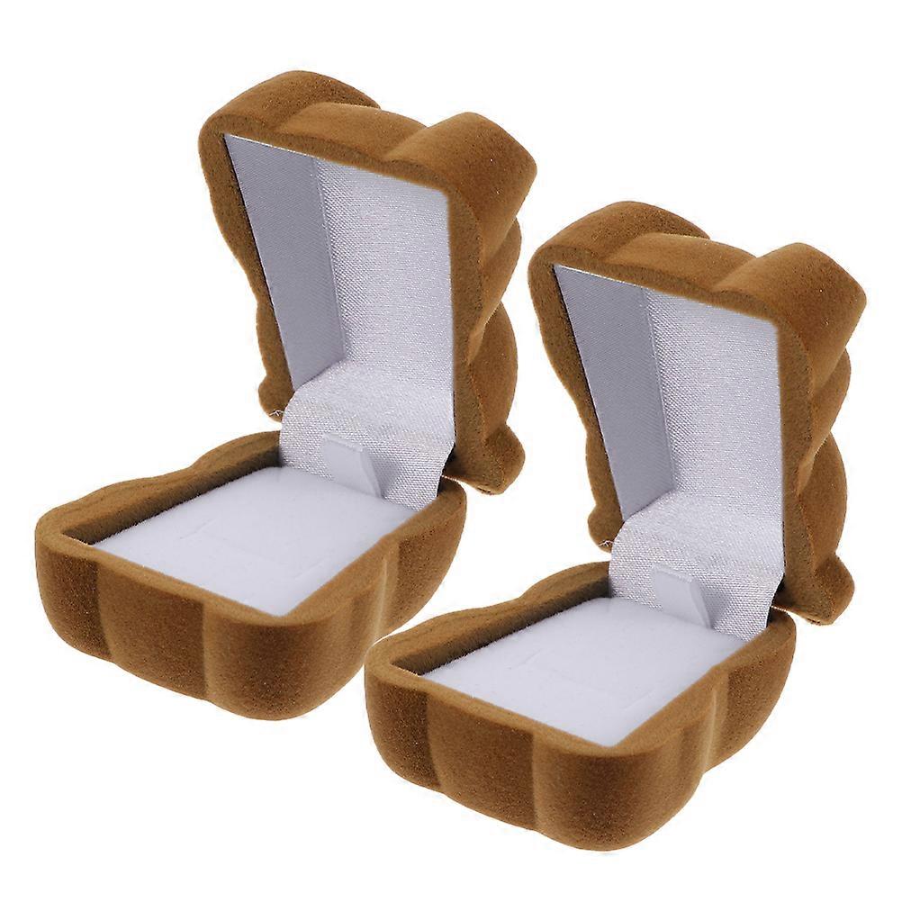 2Pcs Coffee Color Mini Bear Shaped Ring Box Lint Velvet for Daily Use and Travel