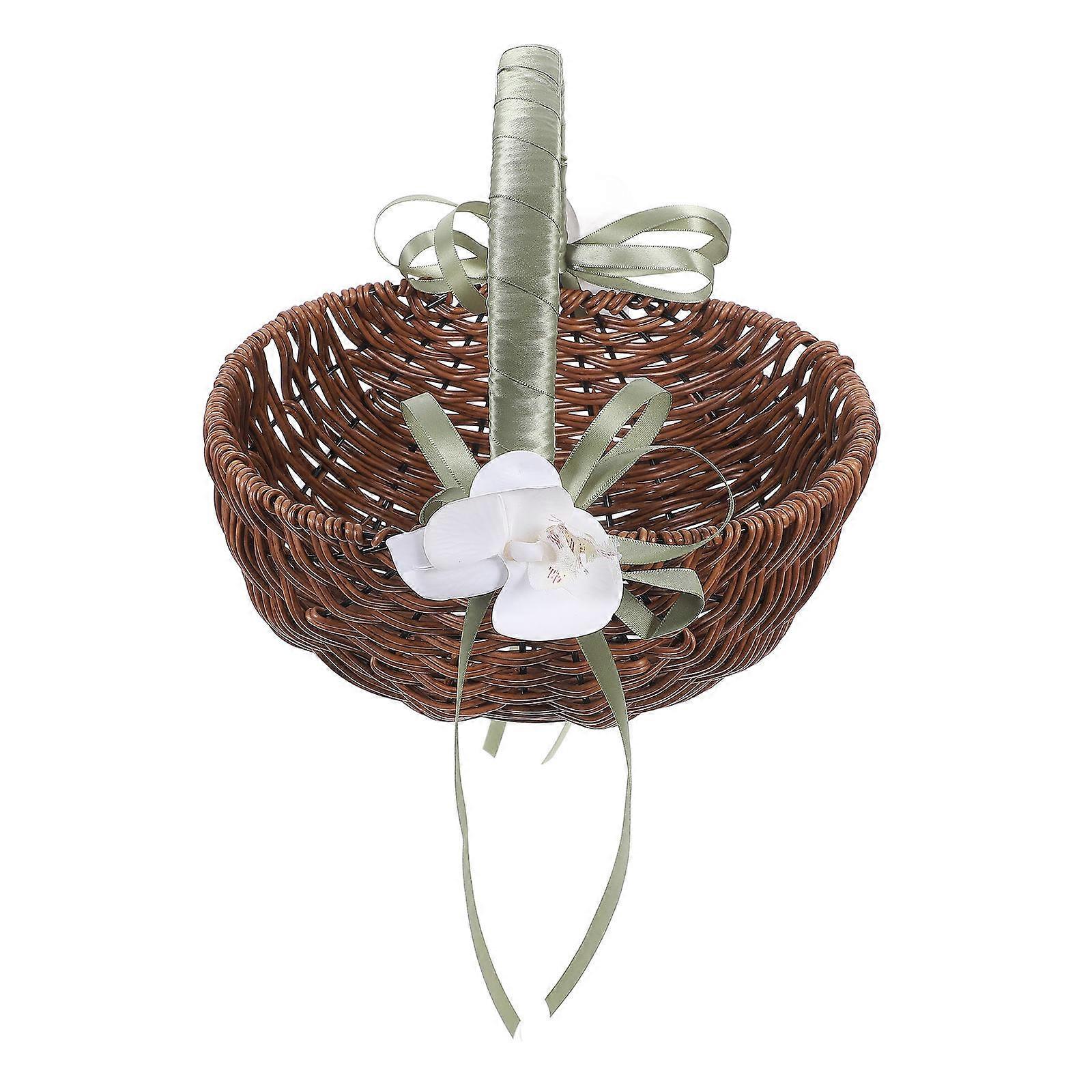 Handwoven Plastic Flower Girl Basket with Light Green Handle for Wedding Decor, Candy & Flower Storage – Elegant Bridal Gift Basket with Practical