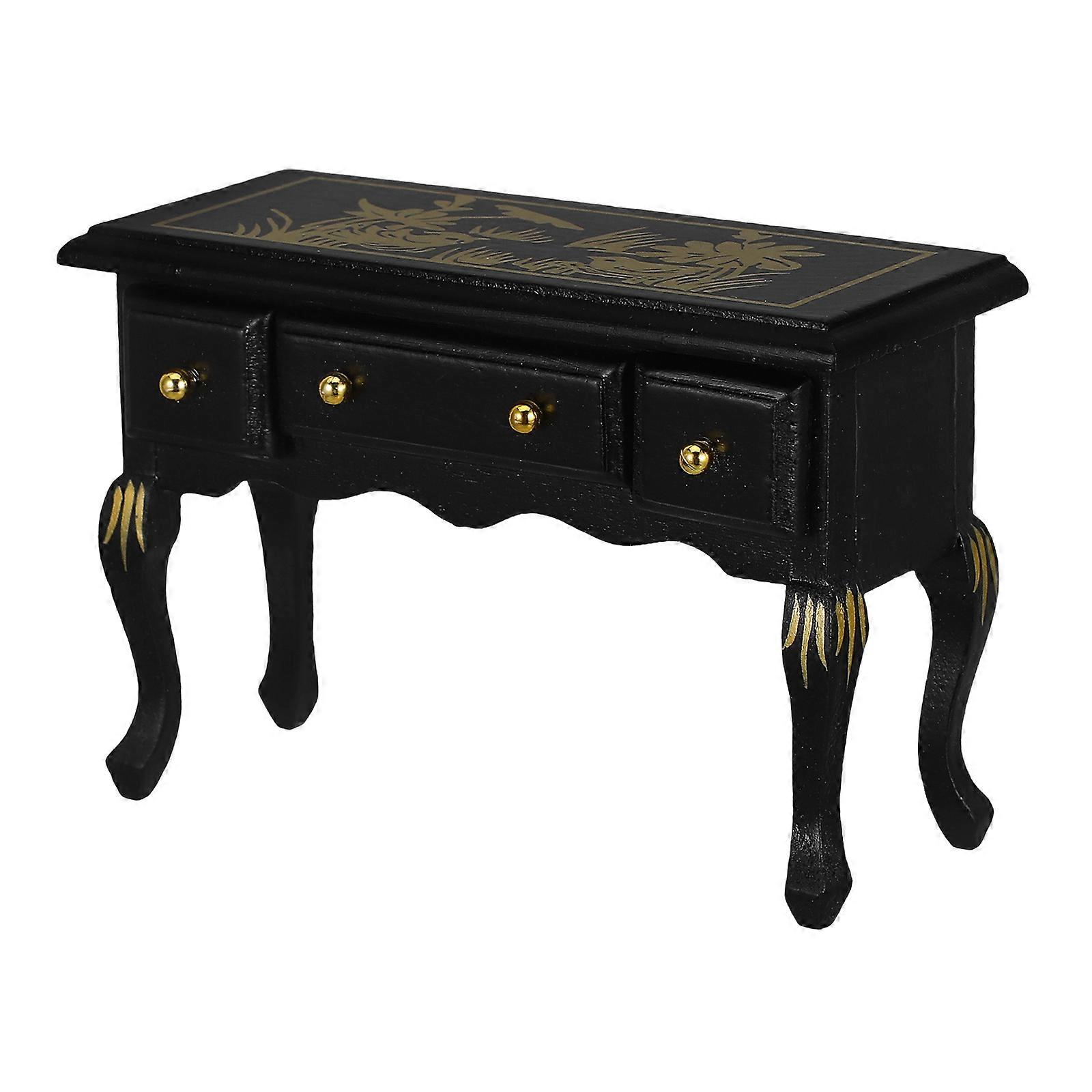 Miniature Desk Toy Mini Writing Desk Home Decor Rectangular Shape Wooden Material 1Pack