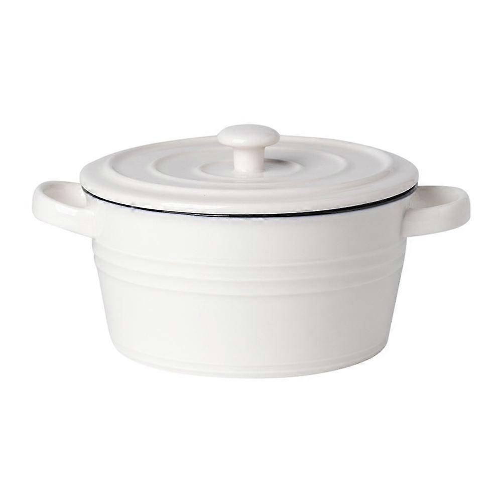 Sturdy Ceramic Double Handle Bowl with Lid Easy to Clean for Camping 1Pc