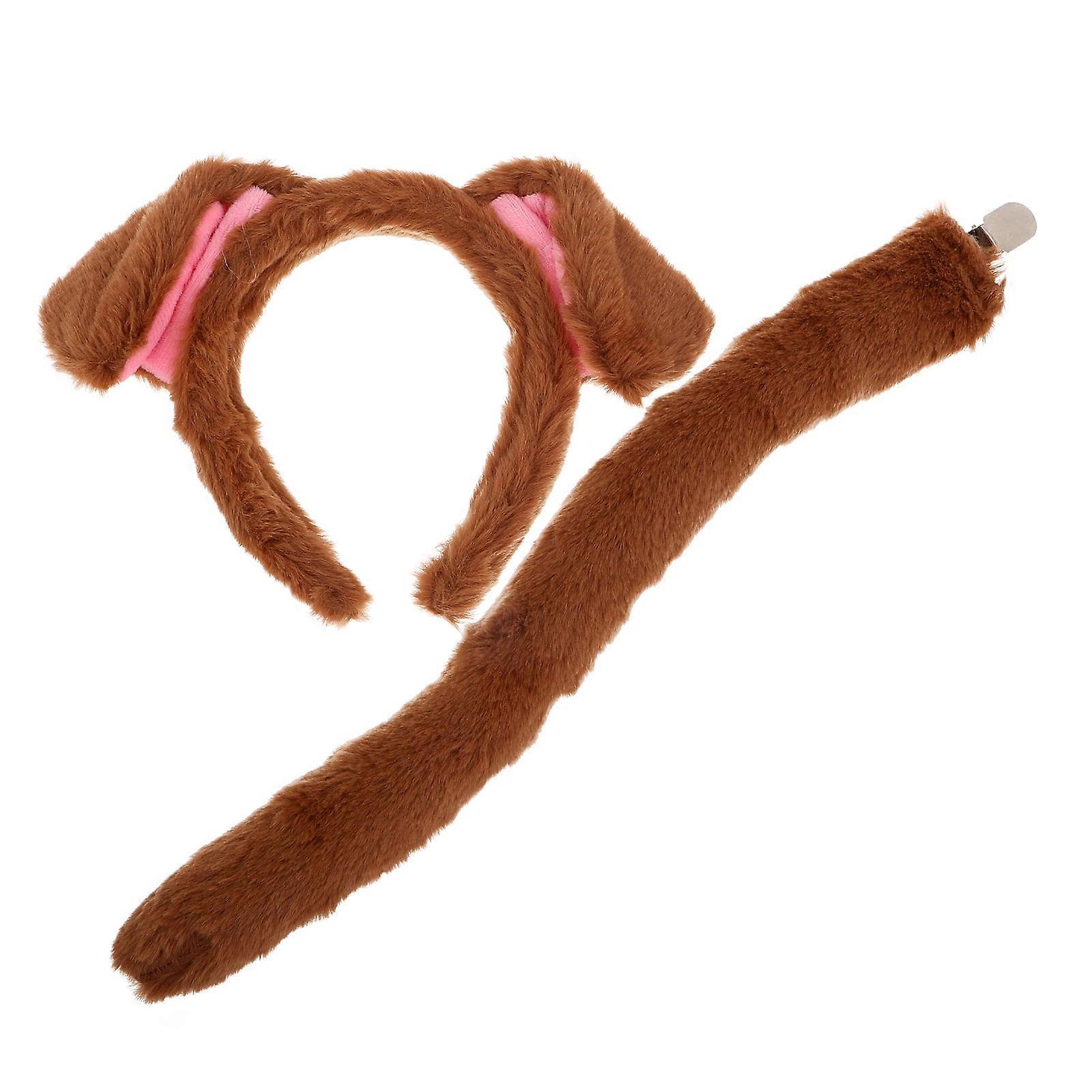 Plush Dog Ears Headband and Tail Set – Soft Elastic Easter Animal Costume Accessory for Women, Durable Handmade Puppy Hairband