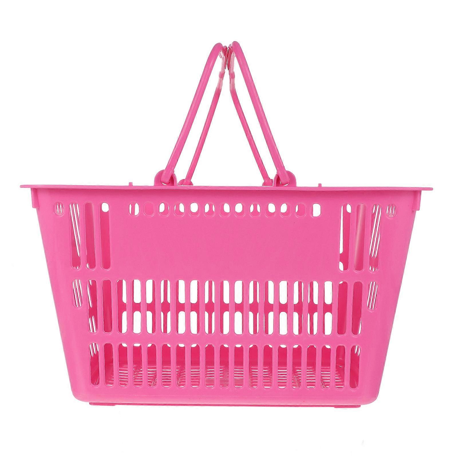 Rosy Plastic Shopping Basket with Handles for Storage and Merchandise Display 1 Piece