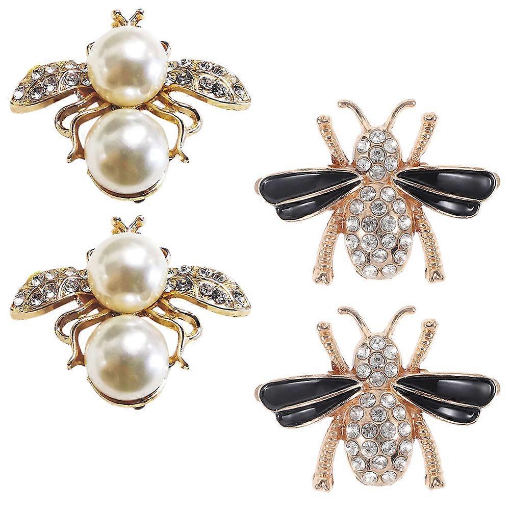 4pcs Bee Shoe Clips Decorative Metal Buckles with Rhinestones and Pearls, Lightweight Detachable Shoe Charms
