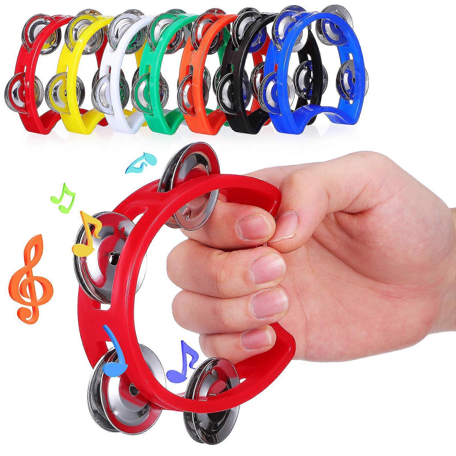 7 Pcs Handheld Tambourines for Colorful Plastic Percussion Instruments with Jingle Bells, Easy to Use Musical Toys for Holiday Parties and Sports