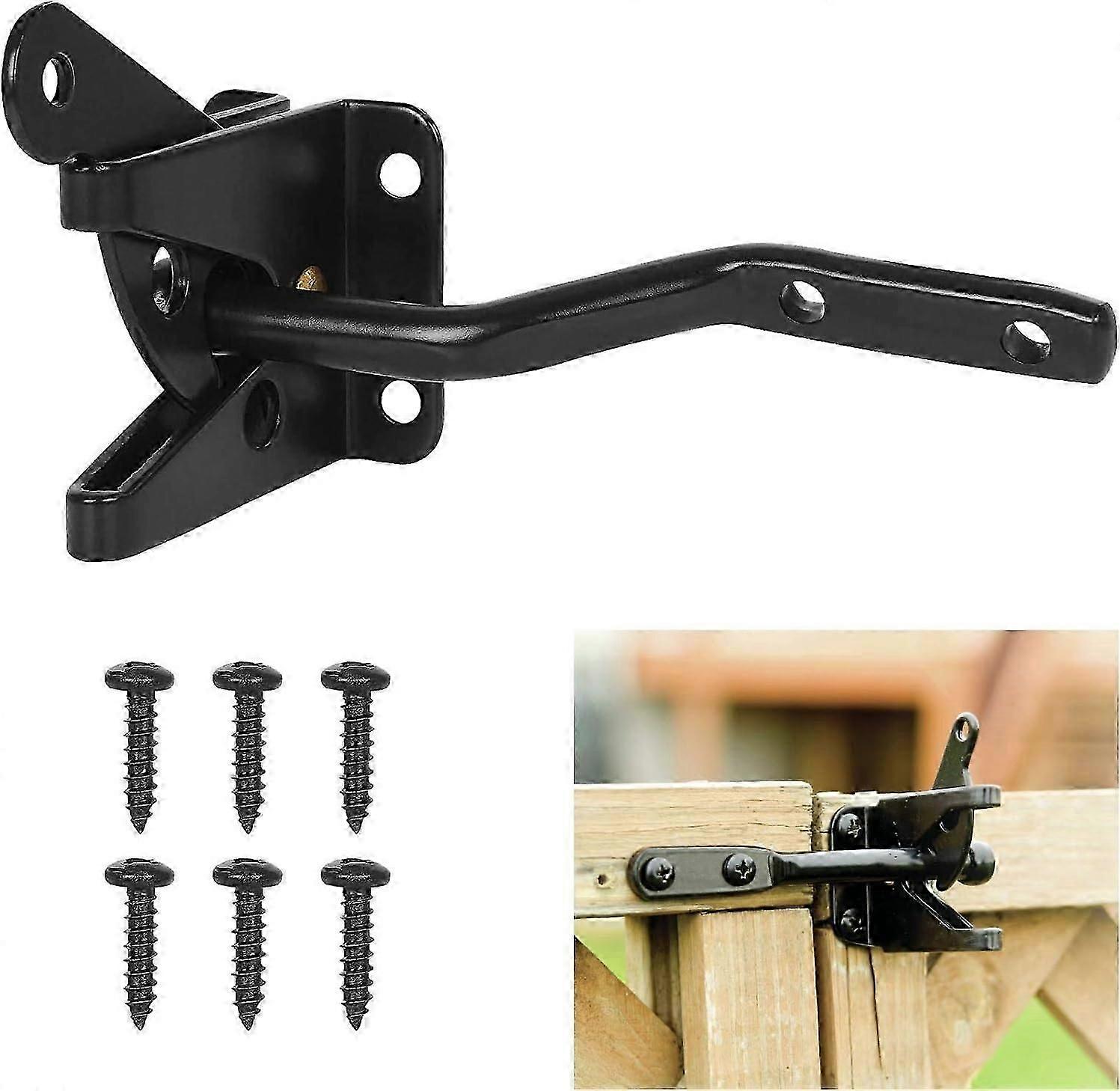 Self-Locking Door Latch - Metal Black with Fixing Screws