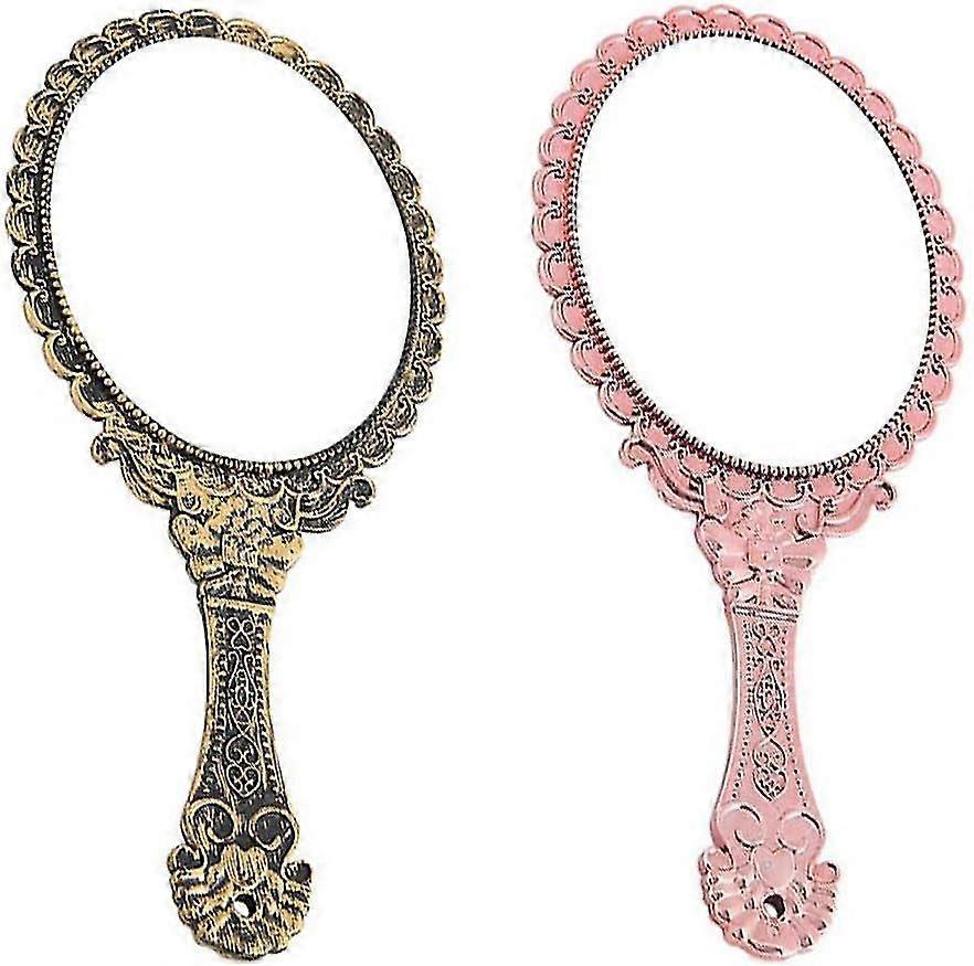 Set of Retro Pattern - Mini Handheld Mirrors with Vintage Oval Design (2 pcs)