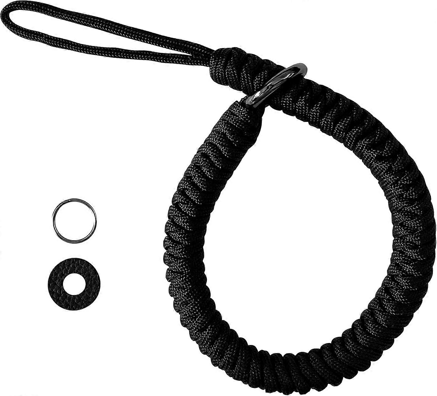 Adjustable Camera Wrist Strap, Soft and Comfortable Grip Paracord Woven Wristband (Black), L