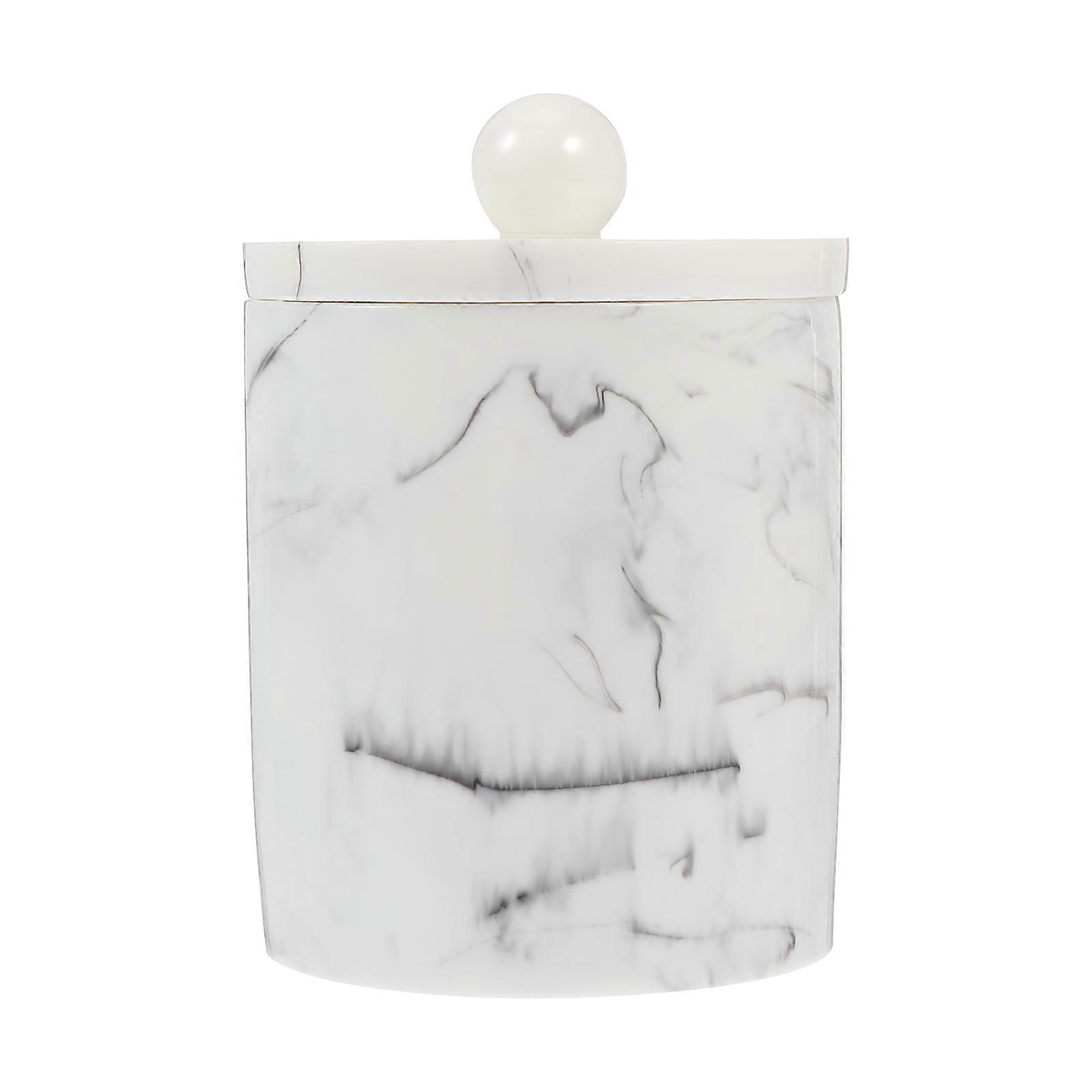 White Resin Cotton Pad Holder with Modern Marble Pattern for Storage Dustproof and Moisture Proof 6x6x10 inches