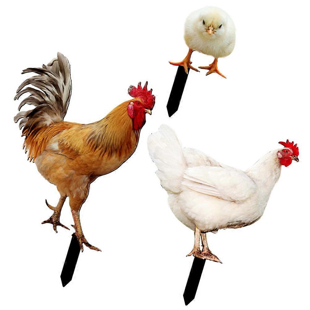 Lawn Ornament Garden Chicken Chicken Decor Garden Stakes 21.4X17.4CM Backyard Pathway 3Pcs