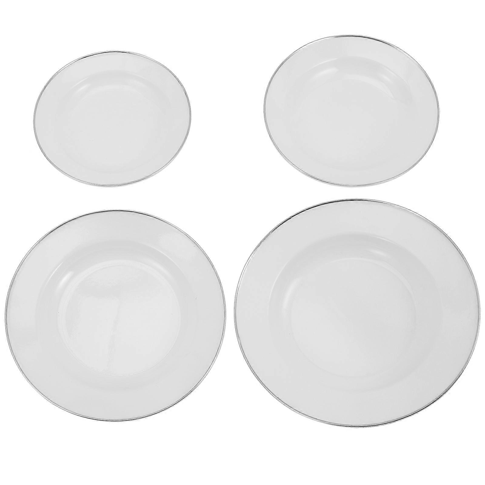 Round Serving Plate Enamel Plates Hotel Use 20x2cm Simple Design Serving Snacks 4Pcs