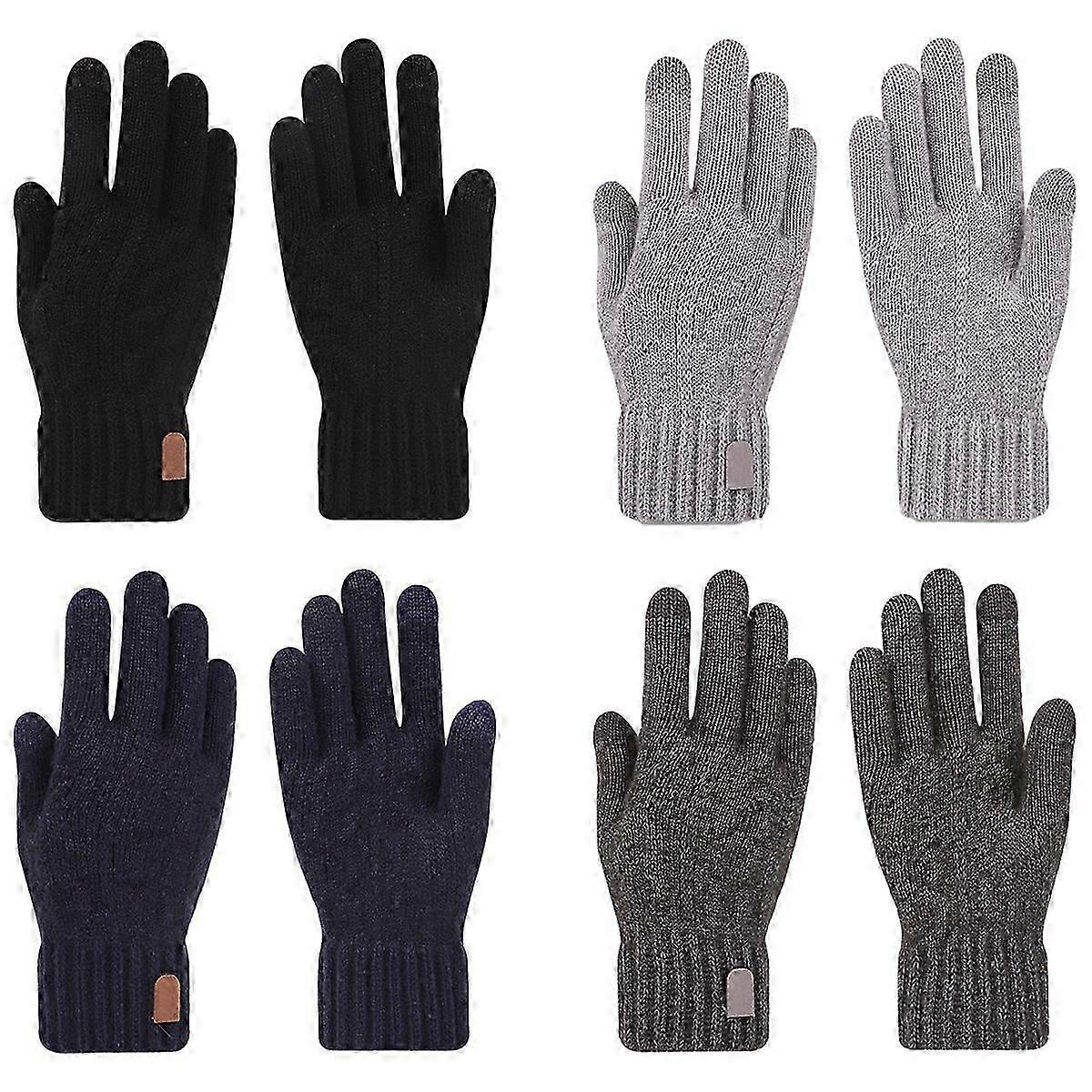 4 Pairs Women's Winter Touch Screen Gloves Warm Fleece Lined Knit Gloves Elastic Cuff Texting Gloves