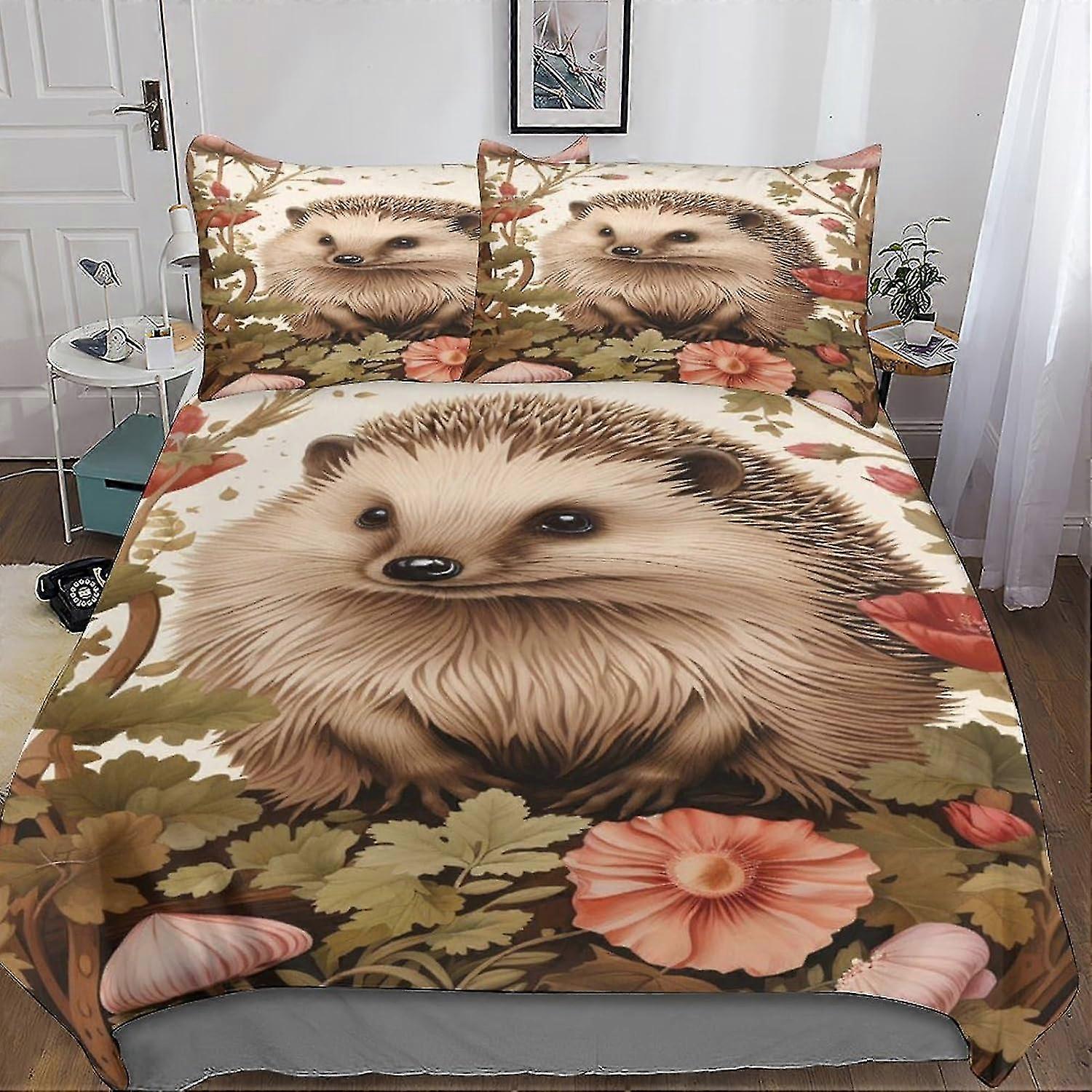 3D Hedgehog Bedding Sets Comforter Cover Duvet Cover Set for Kids Decor 3 Piece Set with Zipper Closure Soft Microfiber
