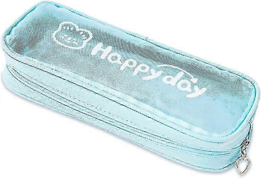 Cute Transparent Pencil Case, Large Capacity Mesh Zipper Pouch, Aesthetic Pencil Case, Portable Stationery Bag for Students and Adults, Blue