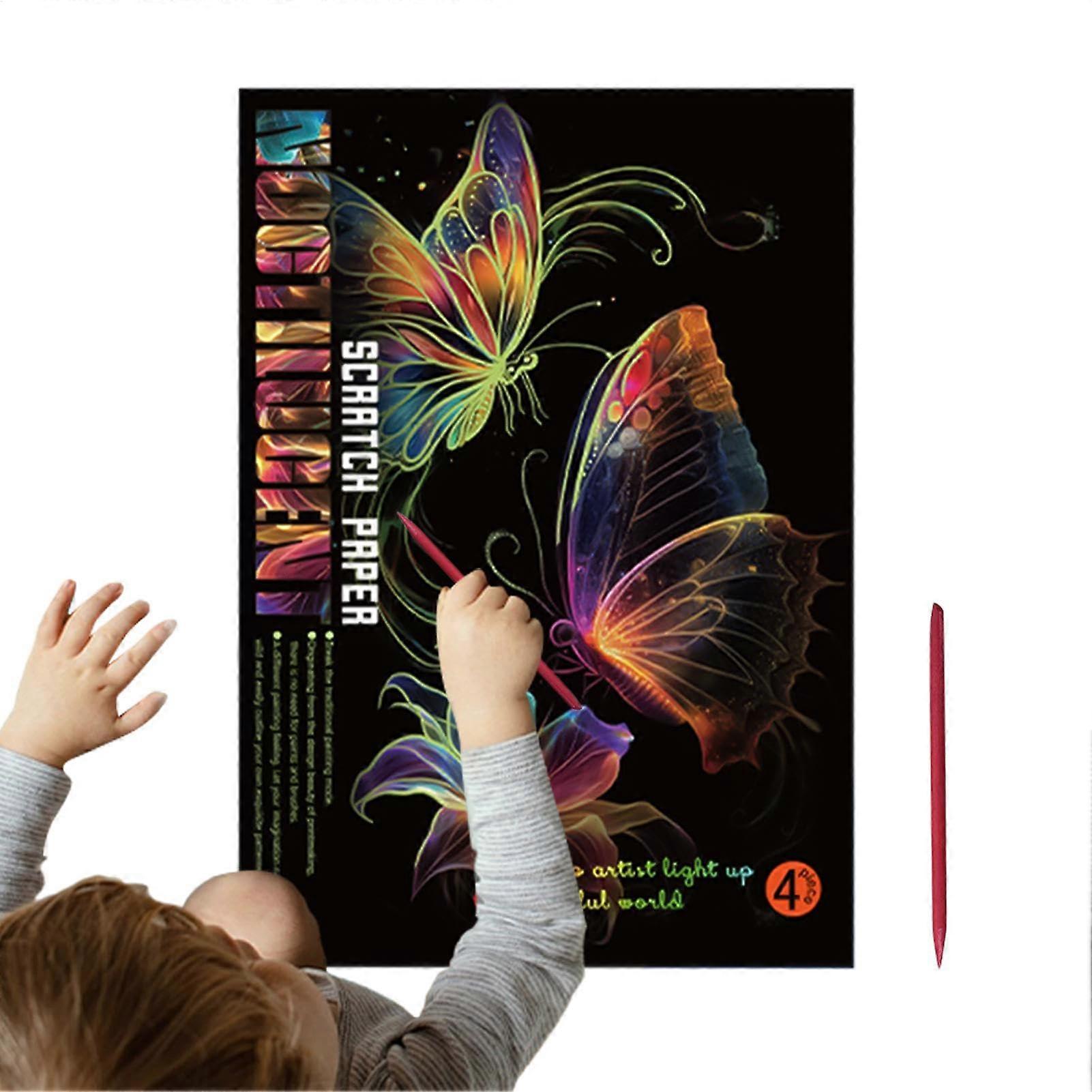 Glitter paper with adhesive dots, scratch art set, glows in the dark  Butterfly