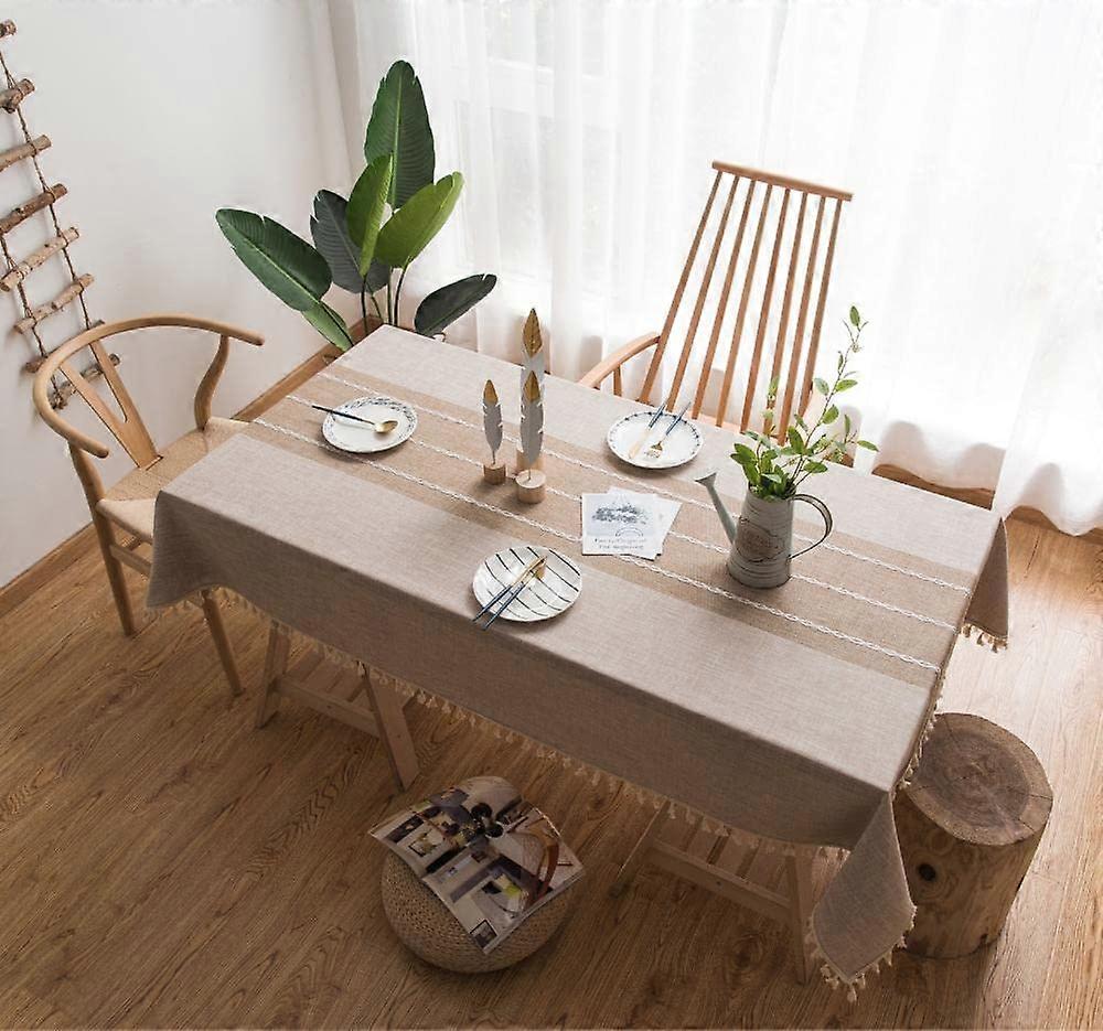 Plastic Tablecloth Rectangular Cotton and Linen Breathable Table Cover Garden Table Cloth Brown 140 × 200 cm