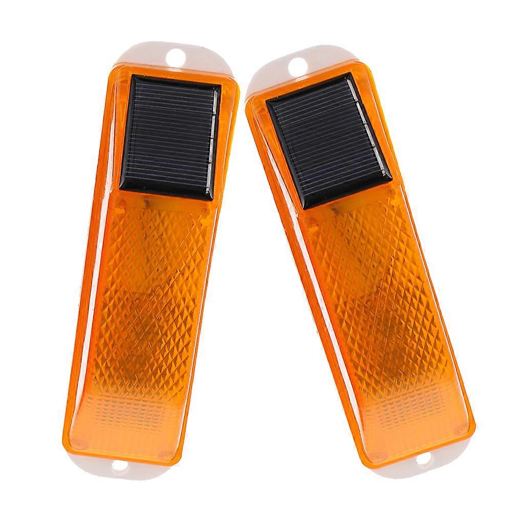 Solar Caution Light 2Pcs Yellow Outdoor Solar Warning Lamp Easy Install Pc