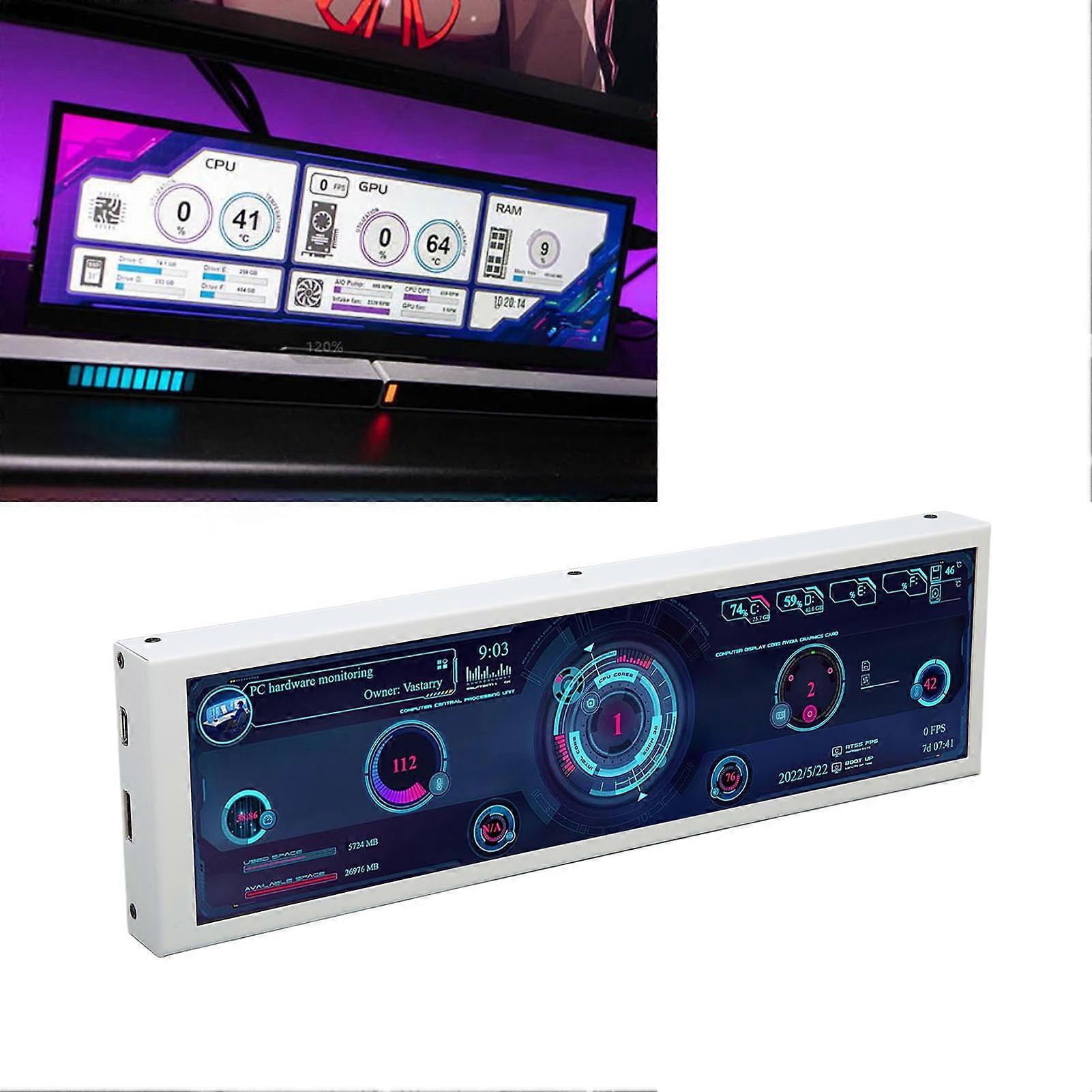 Computer Temp Monitor 8.8 Inch IPS Theme Editor Auto Off USB Power Multifunction PC CPU Data Monitor for GPU RAM Time