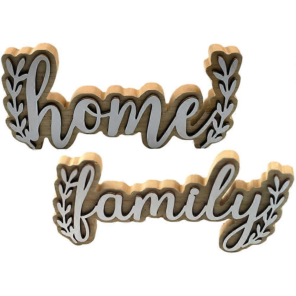 Wood Word Decor Desktop Decoration Rectangular Shape Beige Color 2Pcs