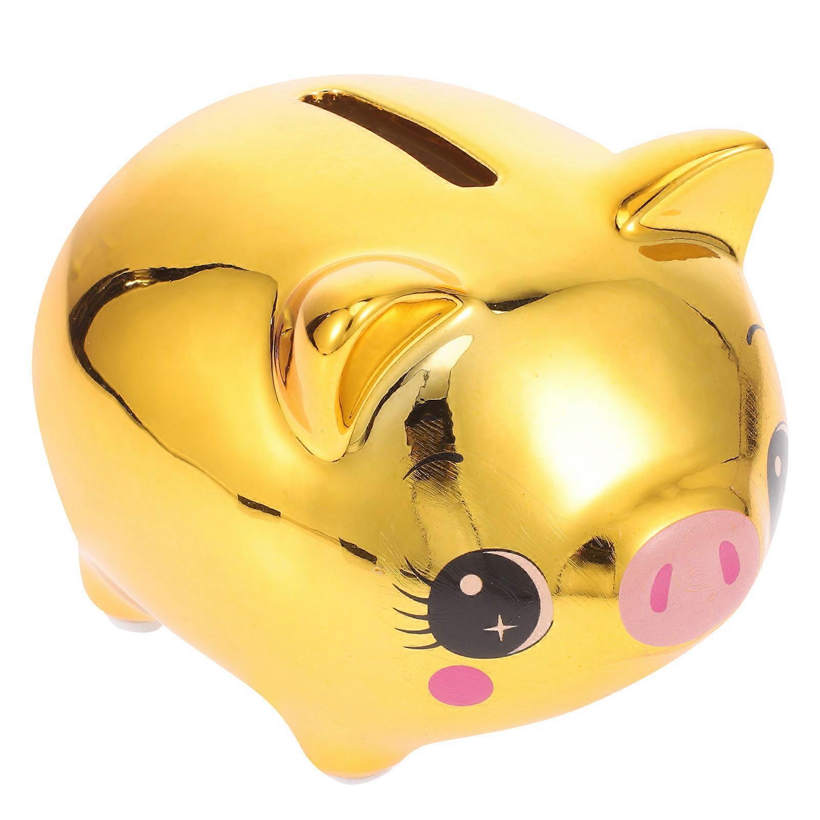 Desktop Ornament Piggy Bank Pig Shape Golden Coin Storage For Adults 1Set