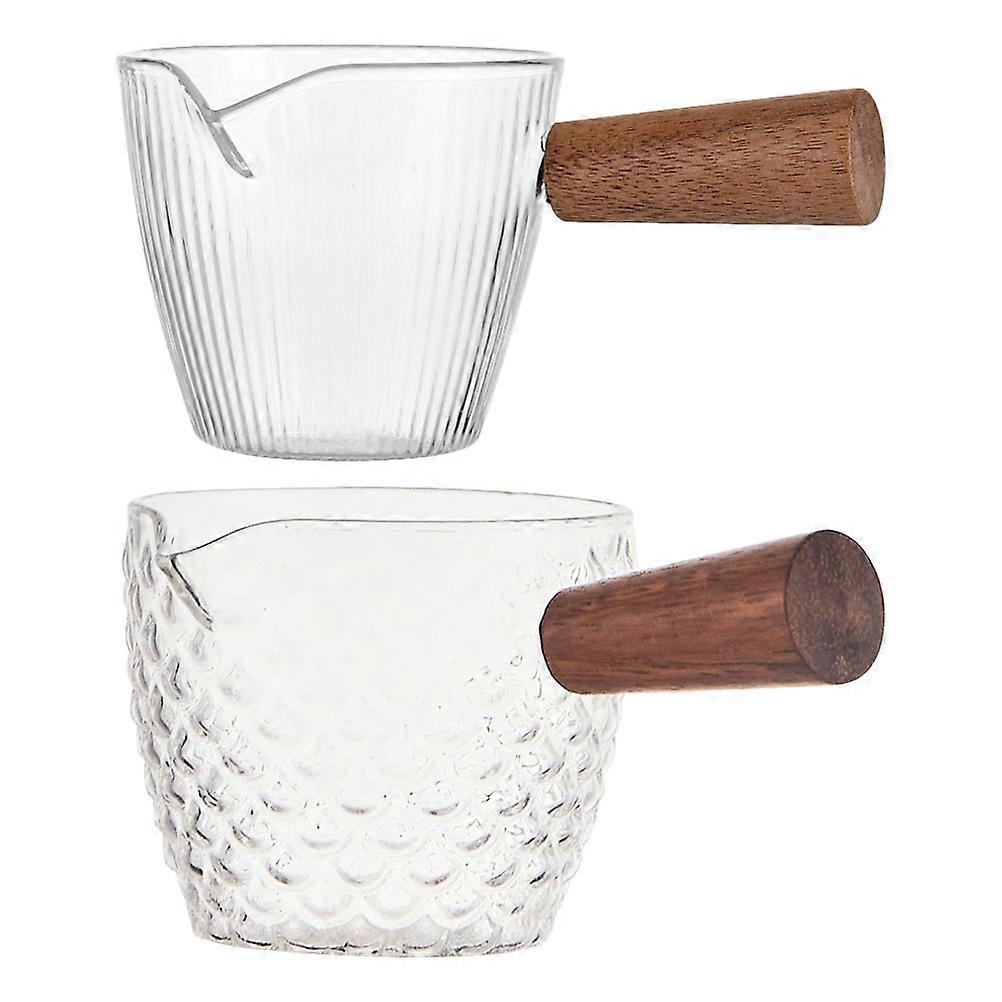 Espresso Pouring Cup Glass Measuring Pitcher for Frothing and Mixing Elegant Design Round Shape 2Pcs