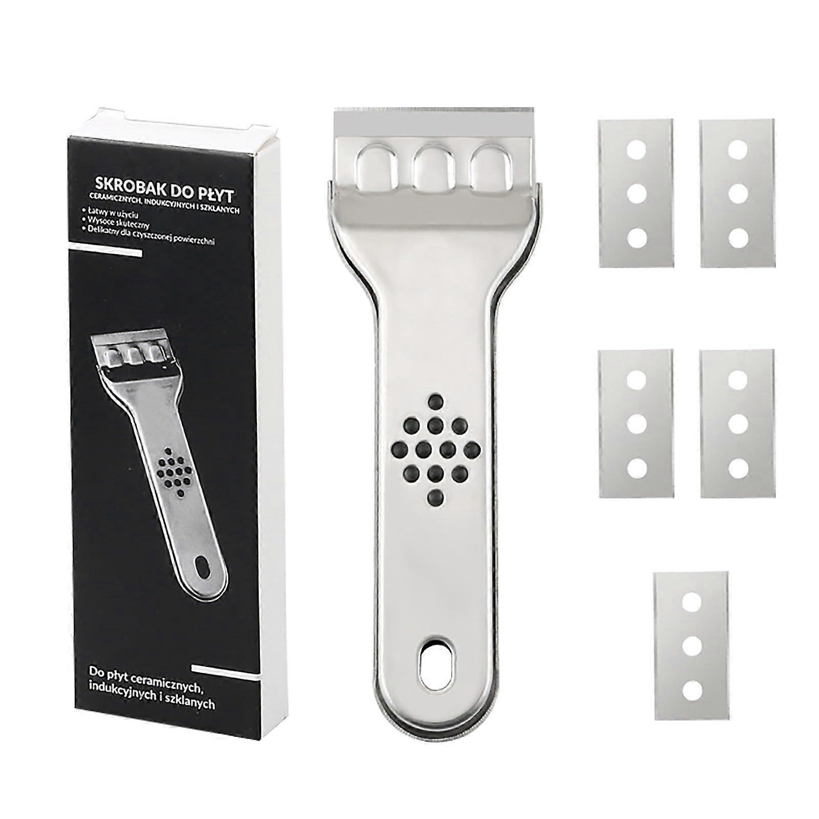 Biplut Cleaning Scraper Set for Glass, Ceramic, Metal Hobs - 5 in 1 High Strength Polished Non-Slip Handle, Grey