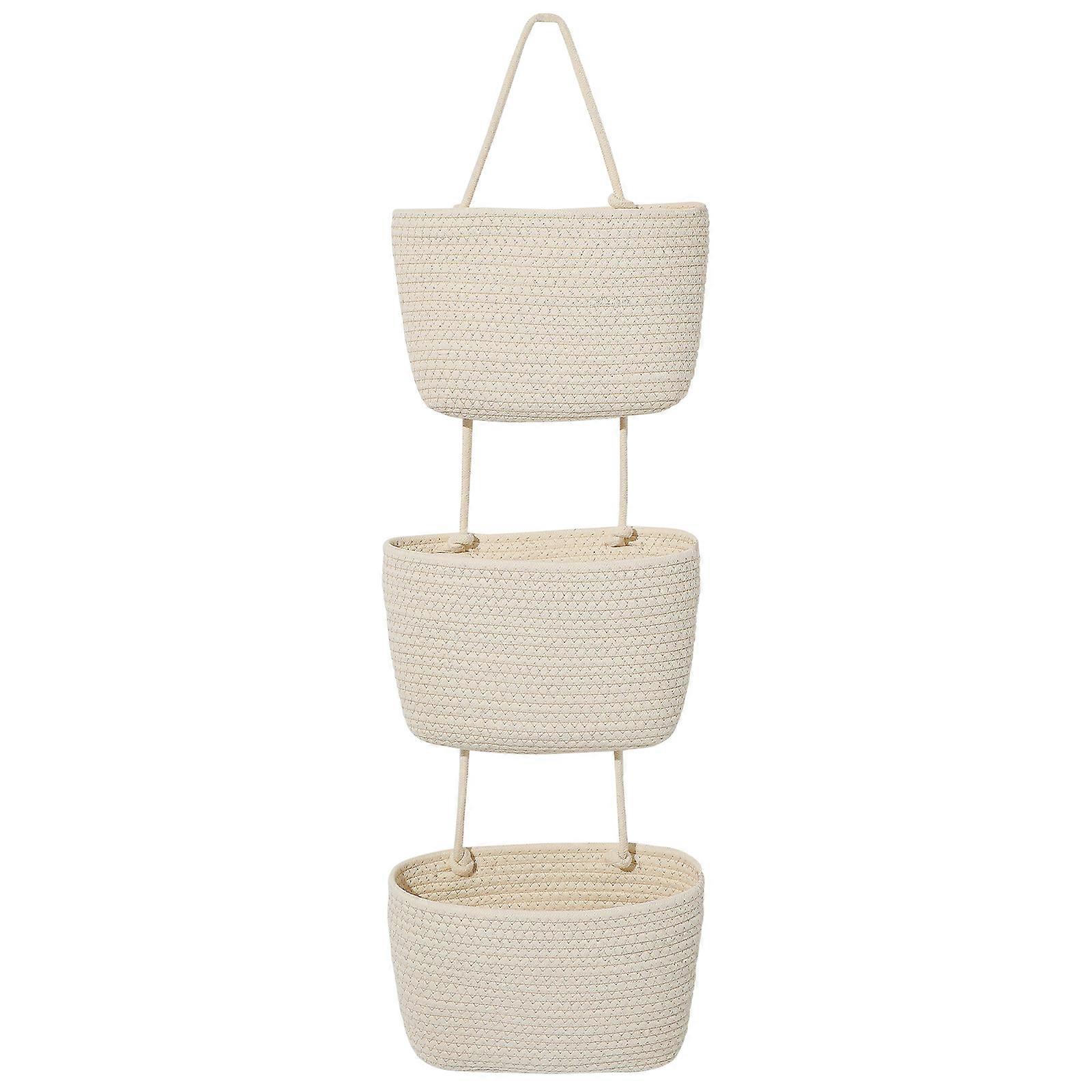 Cotton Rope Wall Hanging Basket for Storage Beige SpaceSaving Solution Sturdy and Washable