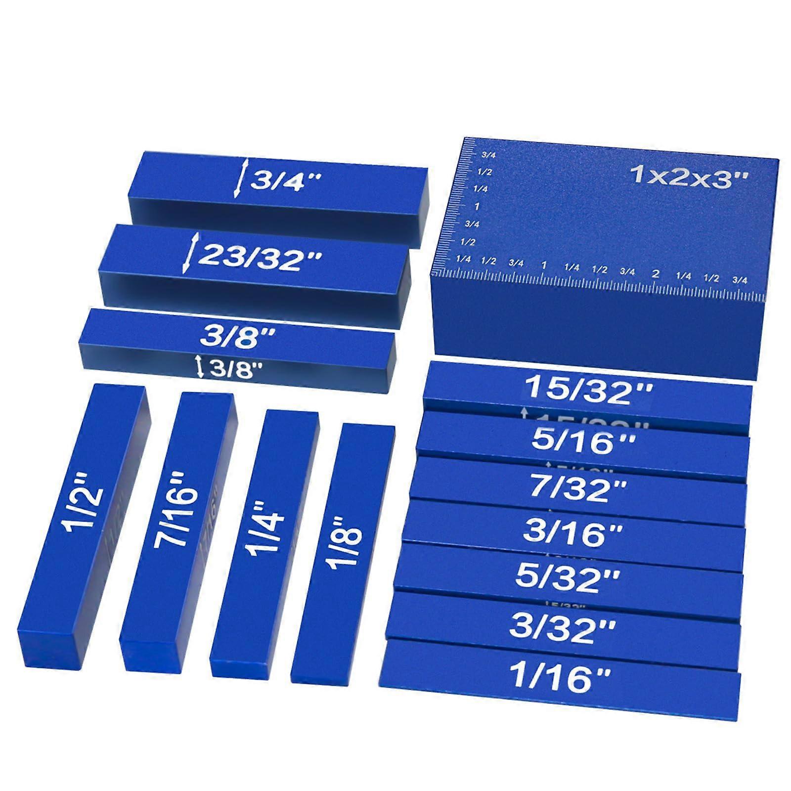 15piece woodworking router bit set, setup blocks, accessories, precision, setup block, aluminum, height gauge set for router, blue