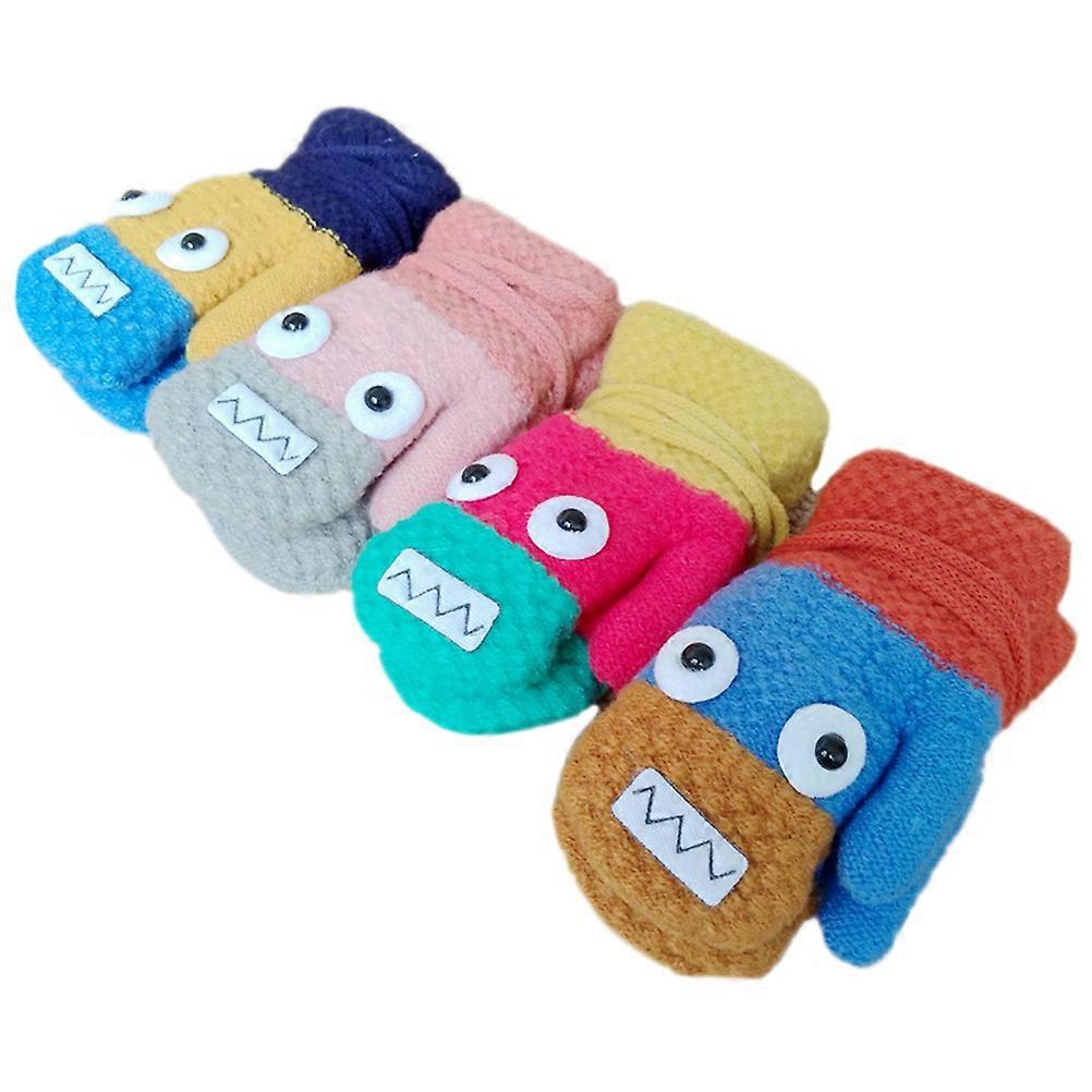 Compact Warm Gloves Cartoon Mittens for Kids Travel Scratch Prevention Coral Fuzz Fabric 4 Pairs