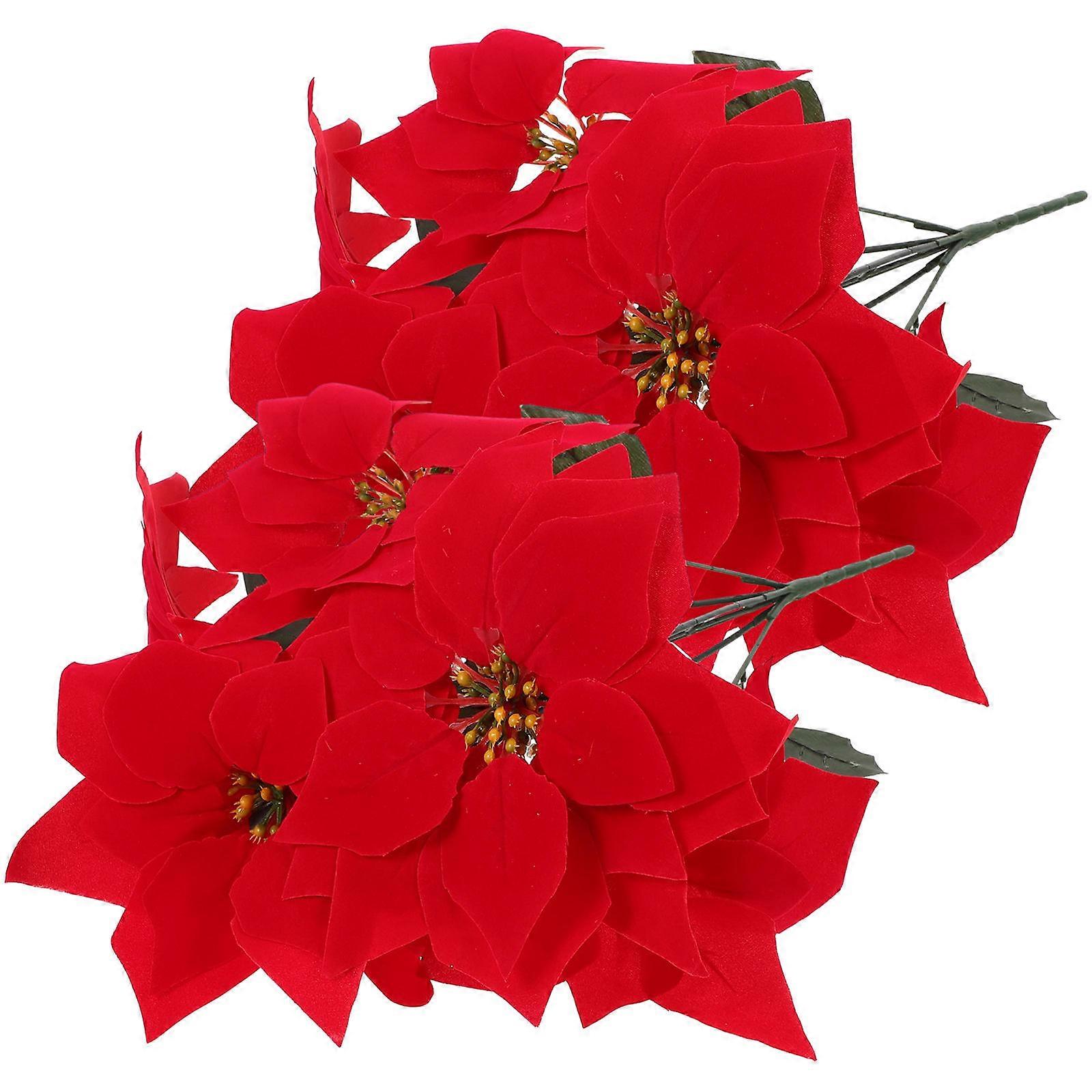 Faux Poinsettia Flowers Red Artificial Stems Christmas Home Decor 48x23x23cm Real Touch Simulation 2Pcs
