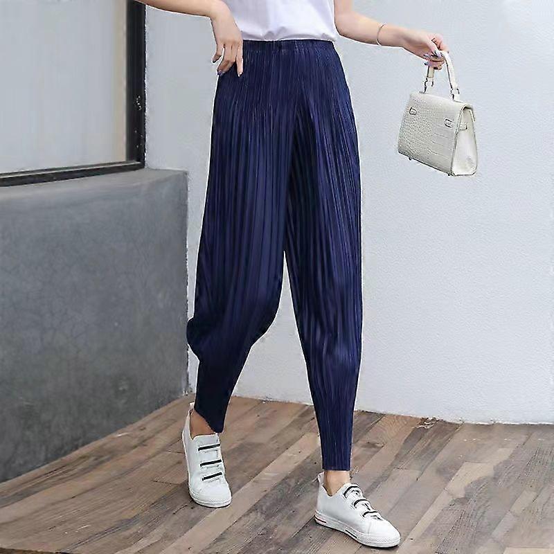 Casual Summer Pants for Women, Cropped Harem Pants with Three-dimensional Folds