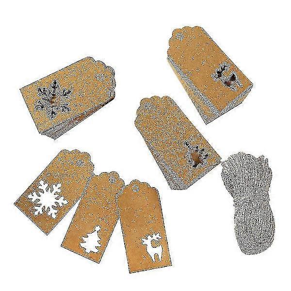 151 pcs Christmas Kraft Paper Labels Christmas Tree Snowflake Design with 30 meters