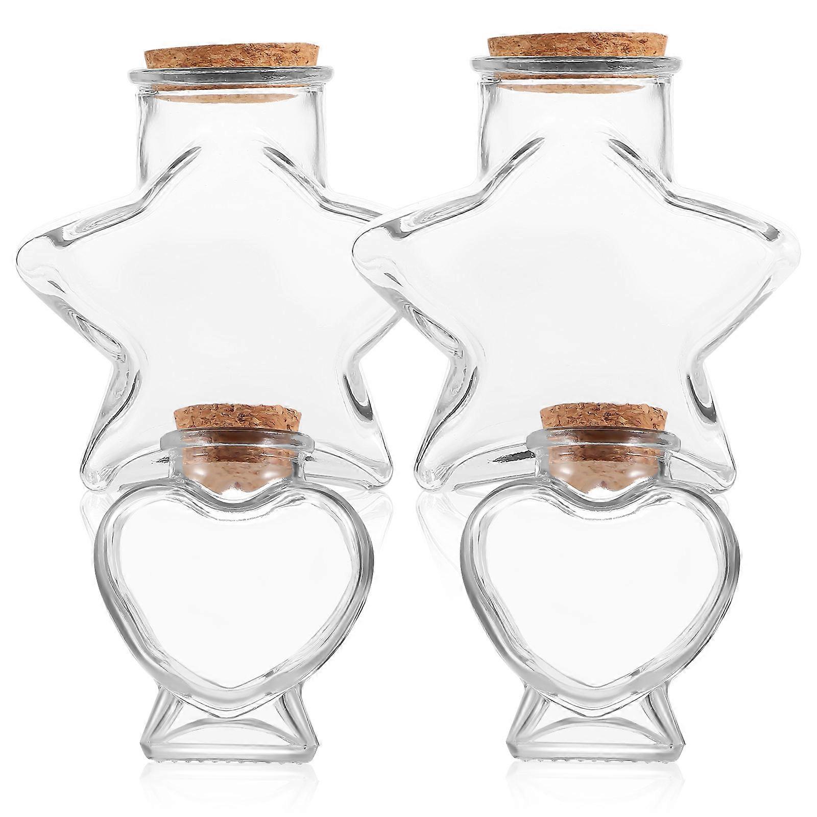 Clear Decorative Jars with Cork Lids   Heart & Star Shaped Wishing Bottles for Candies, Cookies & Craft Projects   Set of 4