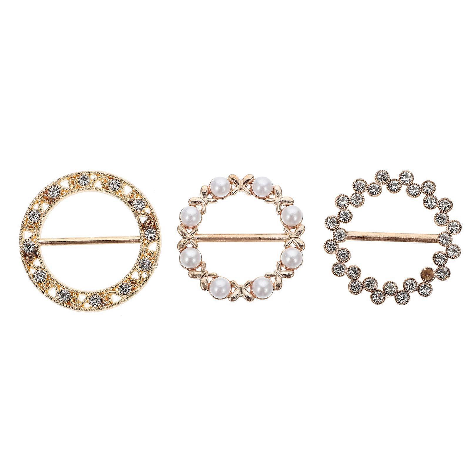 Scarf Buckle with Rhinestone Clip for Decor Golden Zinc Alloy 3pcs
