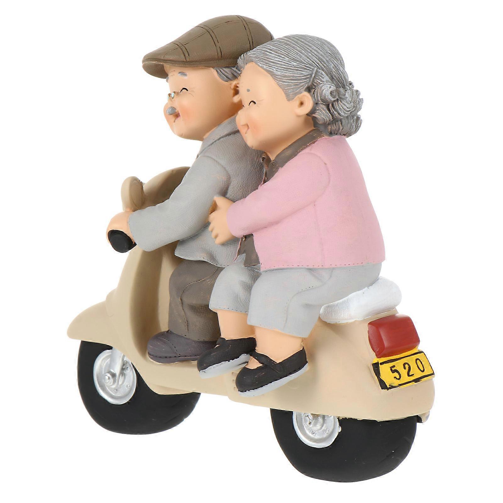 1pc Romantic Elderly Couple Resin Statue Decorative Home Accent