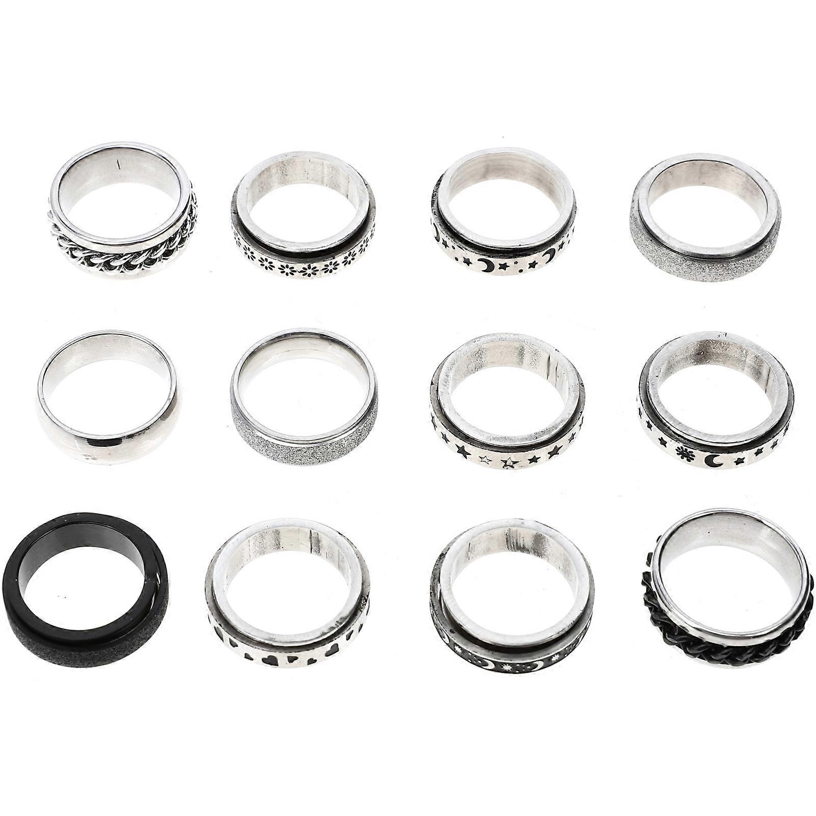 12pcs Stainless Steel Rings for Decoration Assorted Color Vintage Style