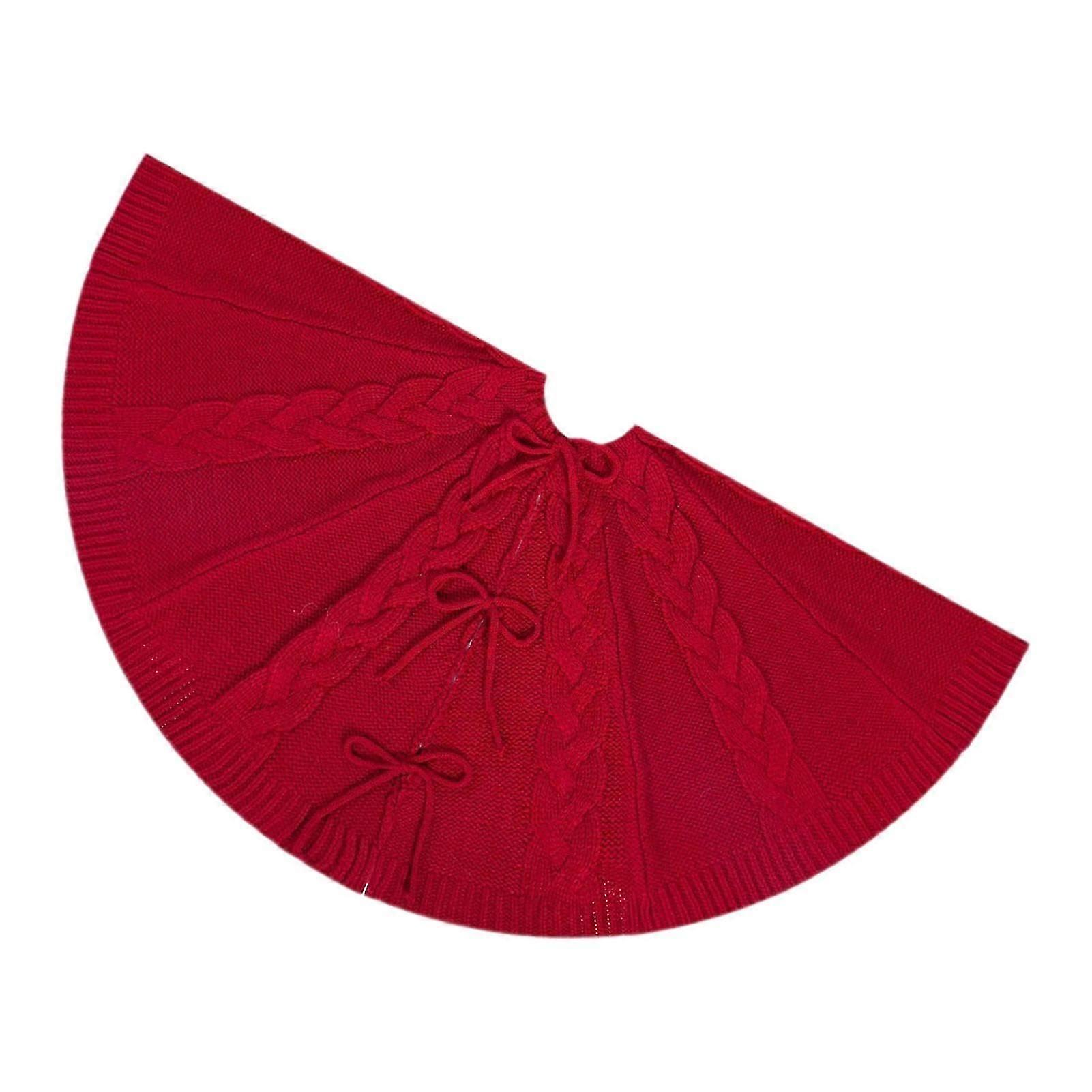 Festive Red Christmas Tree Skirt with Twisted Knit Design for Holidays