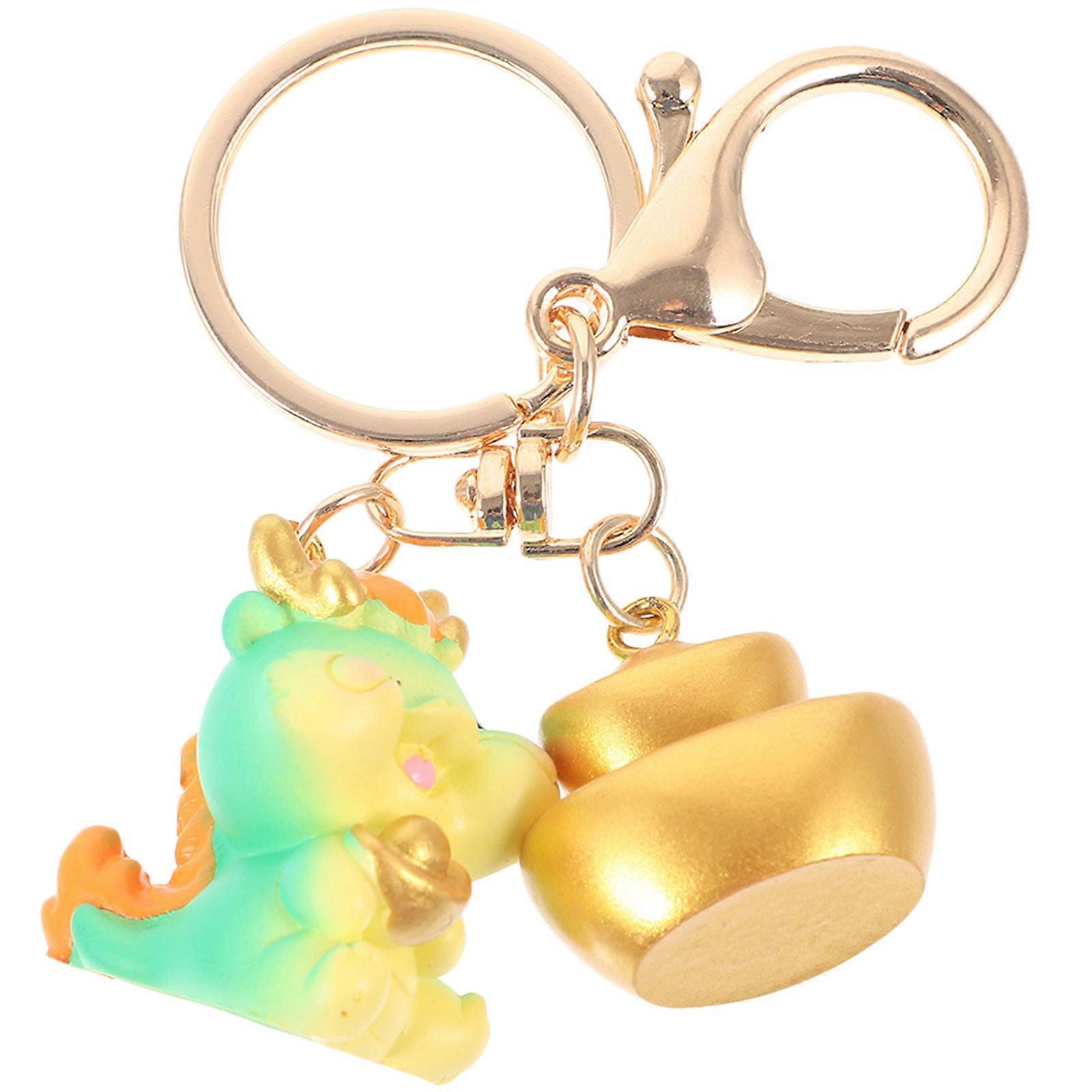 Chinese Style Dragon Keychain with Cartoon Design and Clasp for Decoration Light Green