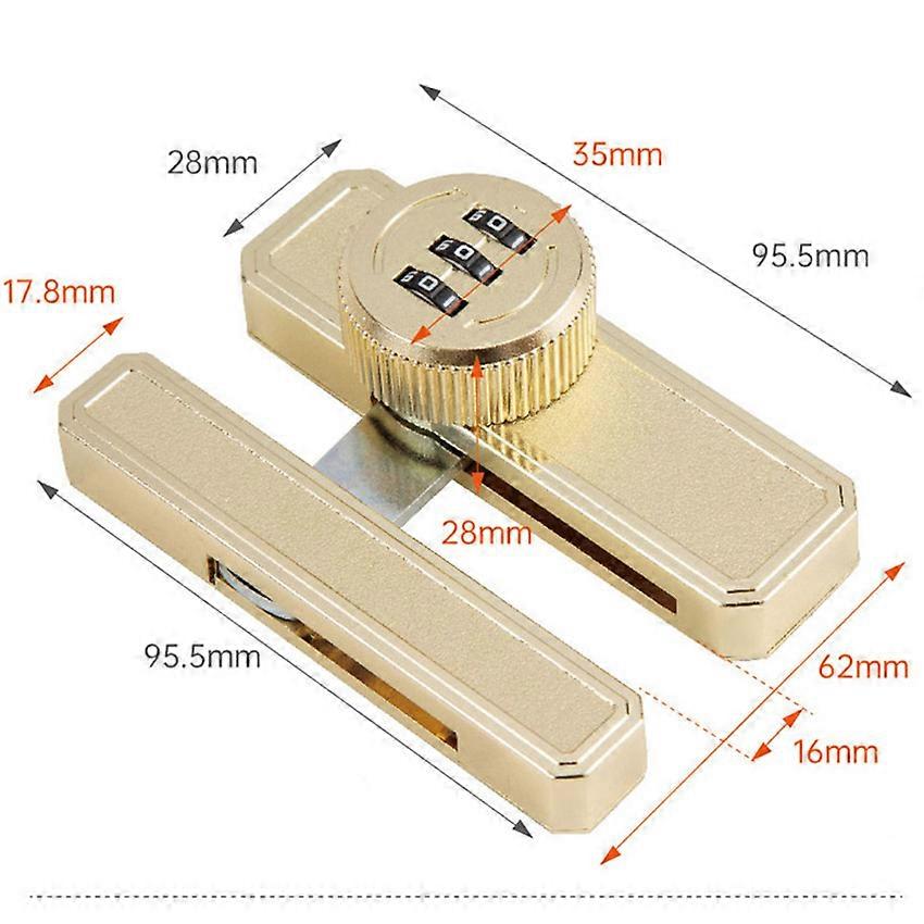 Password Lock Double-Opening Cabinet Lock Refrigerator Lock Wardrobe Mechanical File Cabinet Lock (Ternary Imitation Gold)