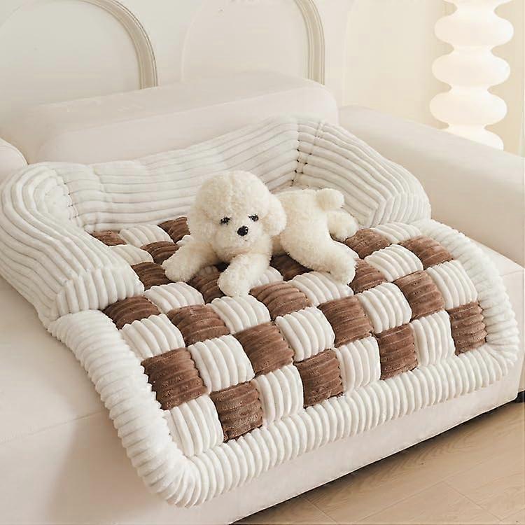 Fuzzy Calming Dog Sofa Bed Mat, Washable Plush Couch Cover, Non-Slip Backing, Pet Sofa Mat, Brown 27.55 X 27.55 In