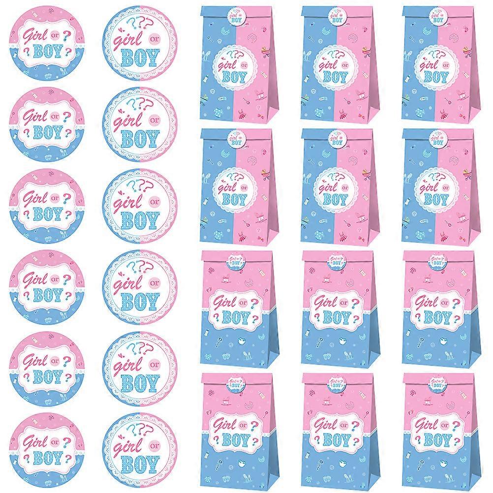 Colorful Paper Bags With Stickers Designed For Gender Reveal Events Rectangular Shape Practical Storage Solution 1 Set