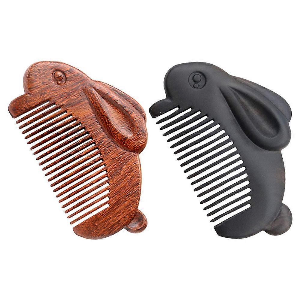 2PCS Travel Comb Adorable Comb Carved Bunny Comb Portable Comb Women Comb Wood Hair Comb Tooth Comb for Detangling and Styling