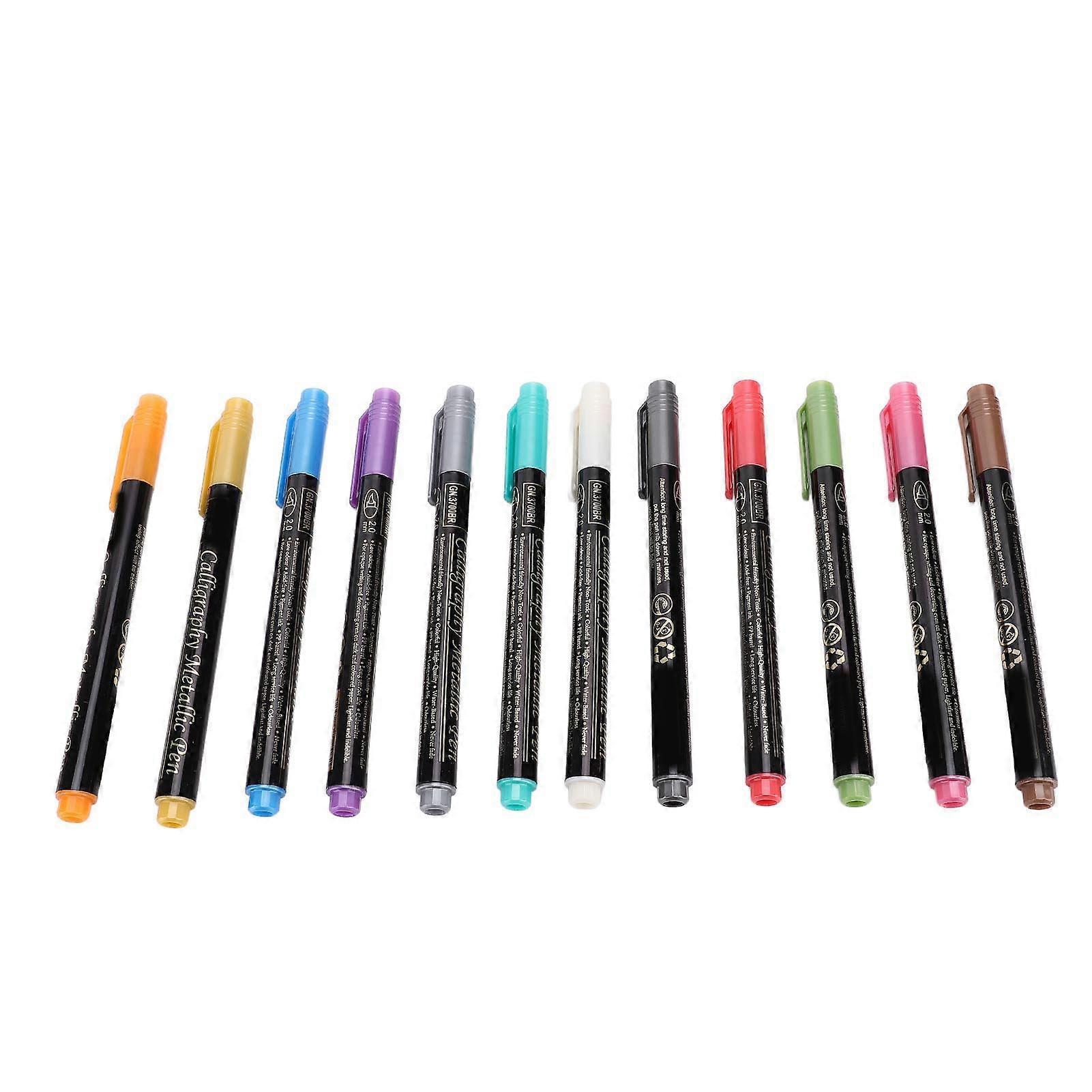 Metallic Markers 12 Colors Marker Pens Set Soft Tip for Scrapbook Doodle Arts Crafts